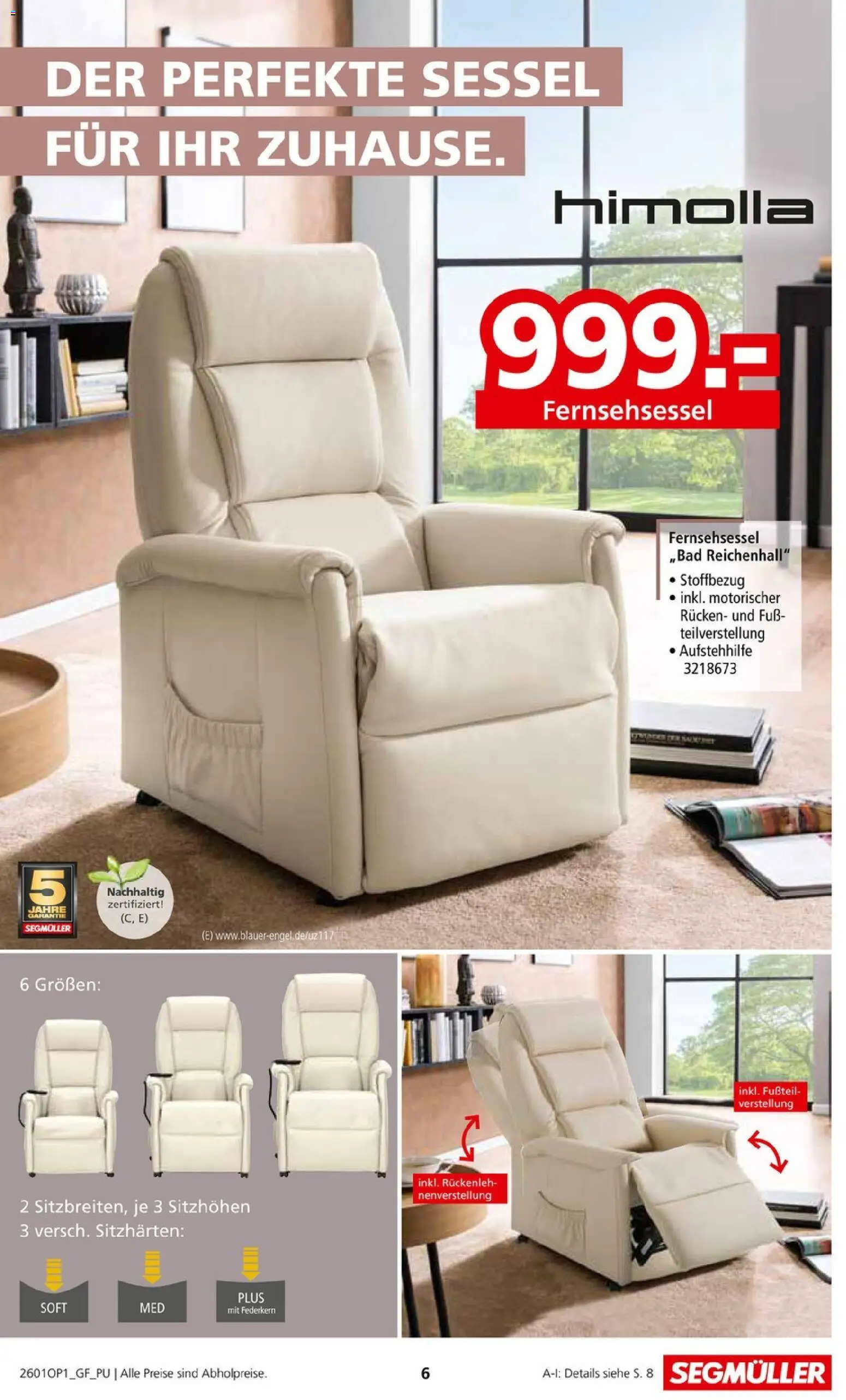 Segmüller Sessel Spezial – gültig ab 29.12.2025 | Seite: 6 | Produkte: Fernsehsessel, Sessel
