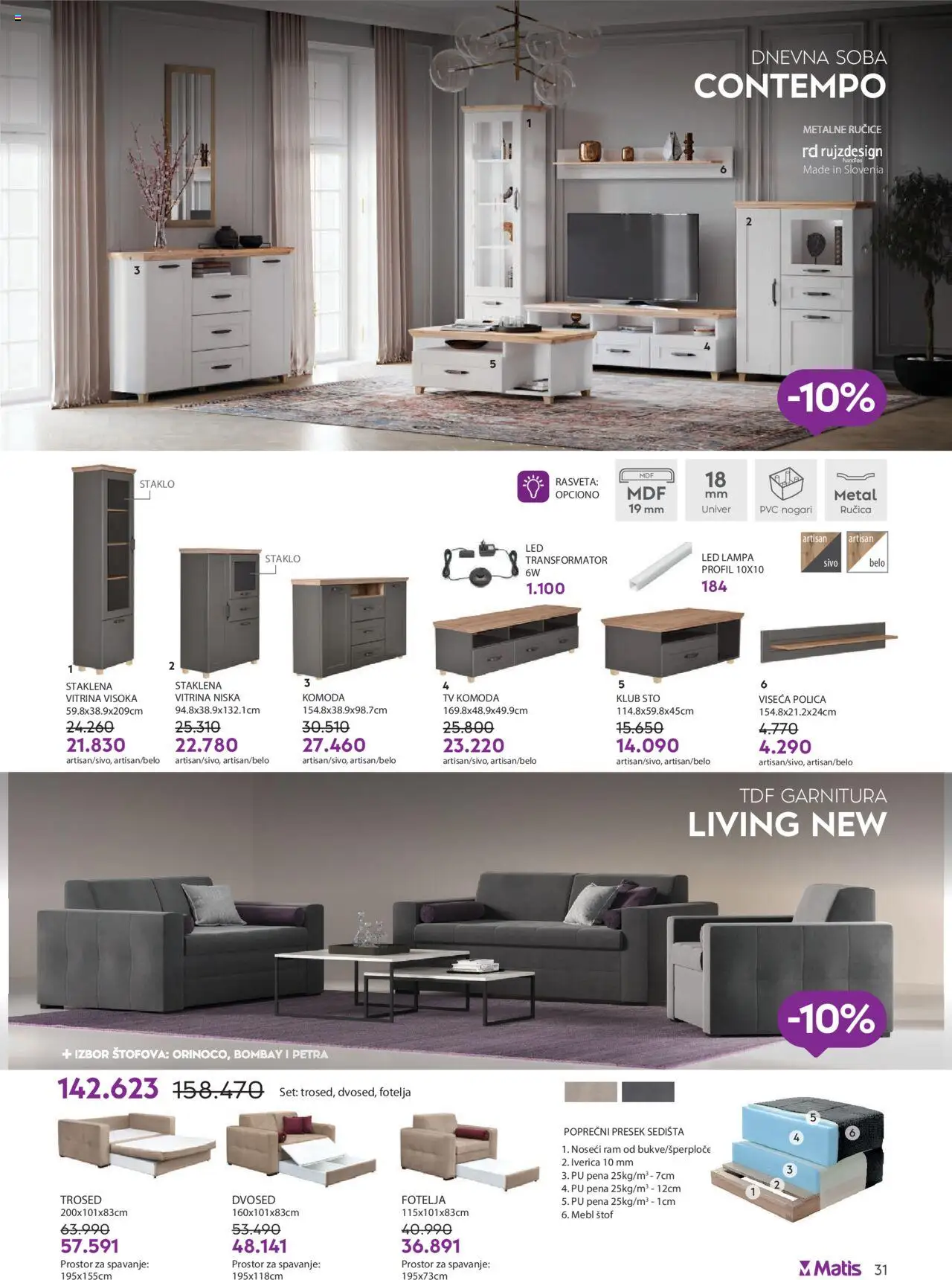 Matis katalog - važi od 01.10.2025 | Strana: 31 | Proizvode: Komoda, Fotelja, Sto, Trosed