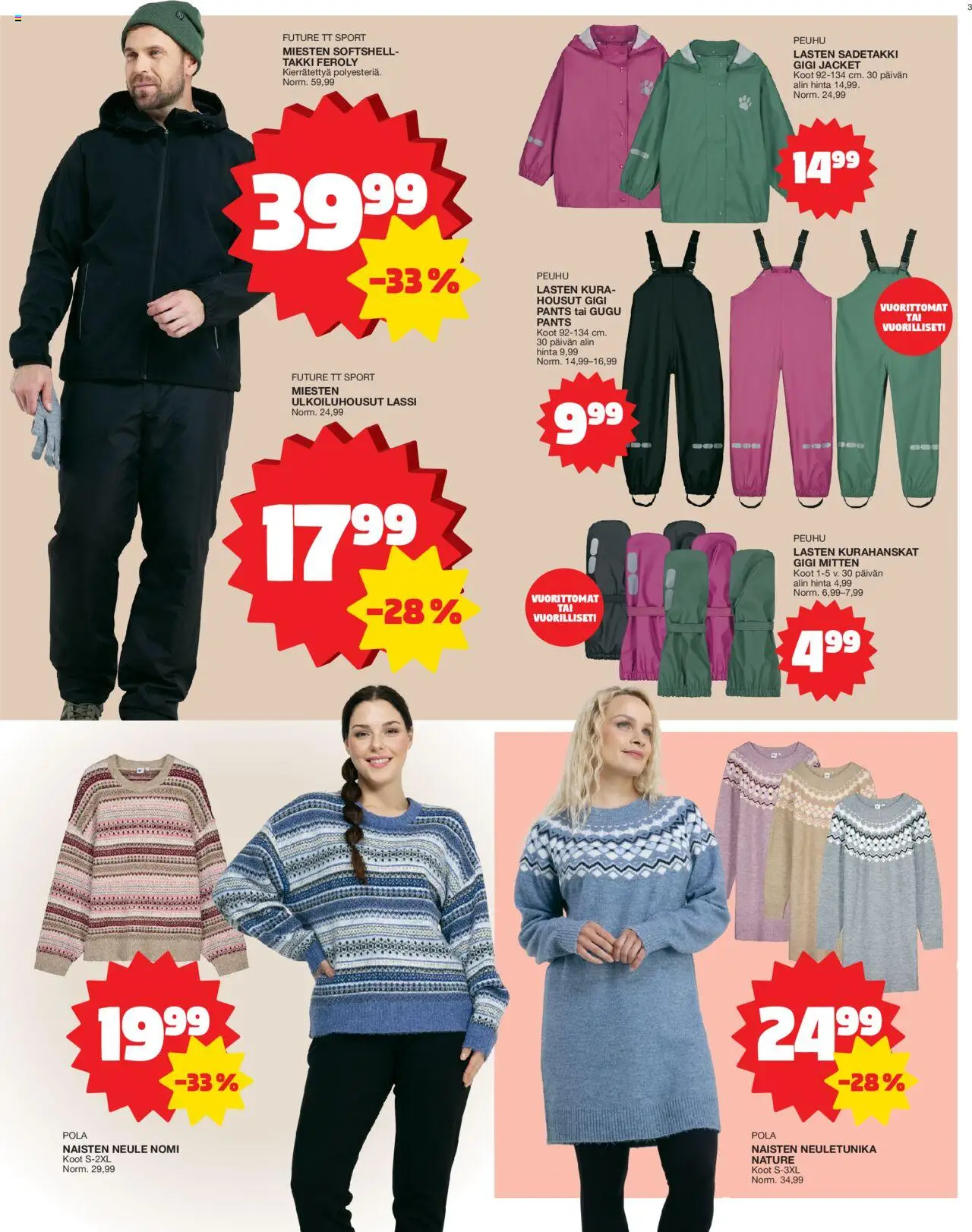 Tokmanni tarjoukset – voimassa 08.09.2025 alkaen | Sivu: 3 | Tuotteet: Sadetakki, Takki, Housut, Neule