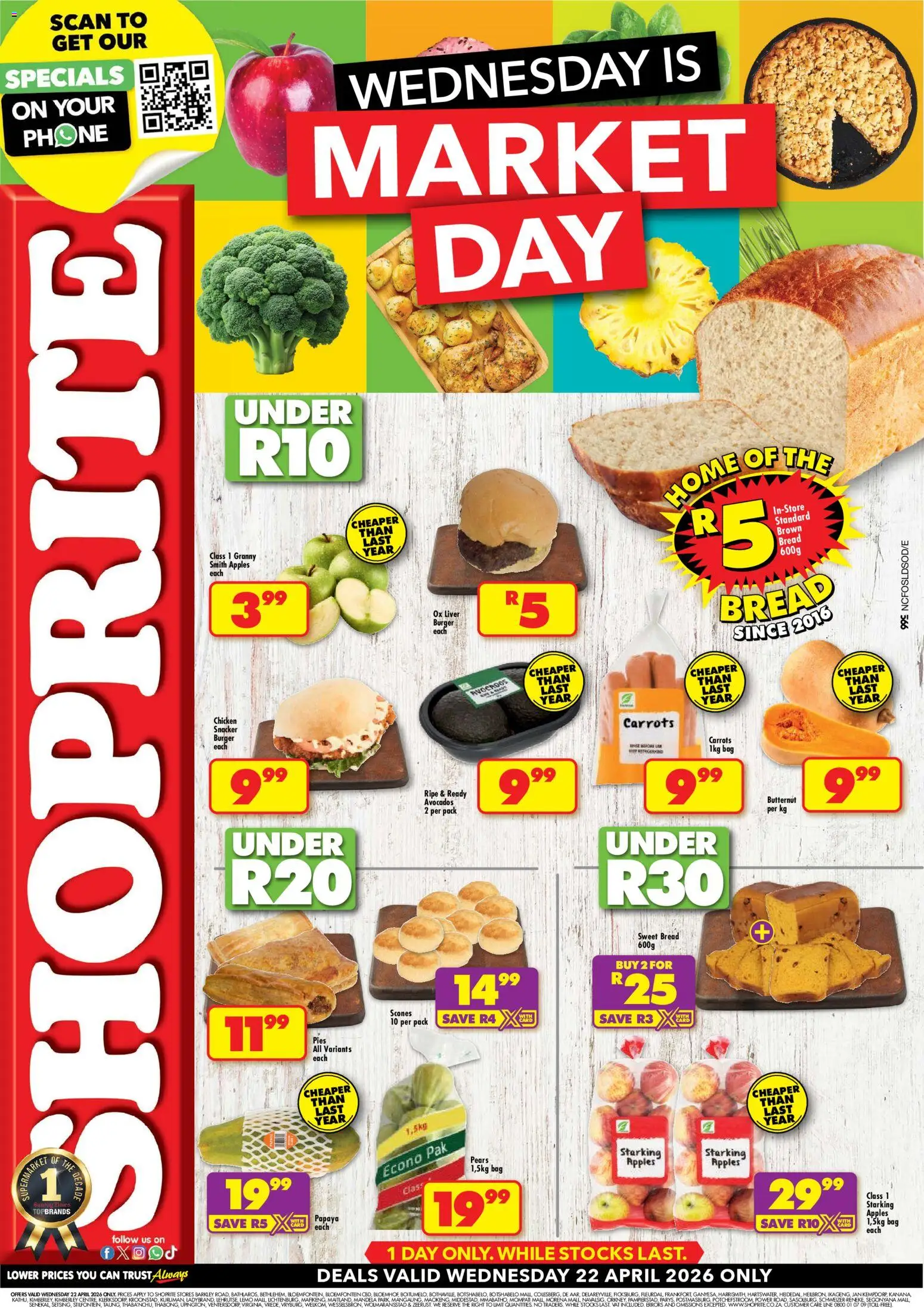 New Shoprite catalogue – valid from 22.04.2026 | Page: 1 | Products: Pears, Phone, Drone, Avocados