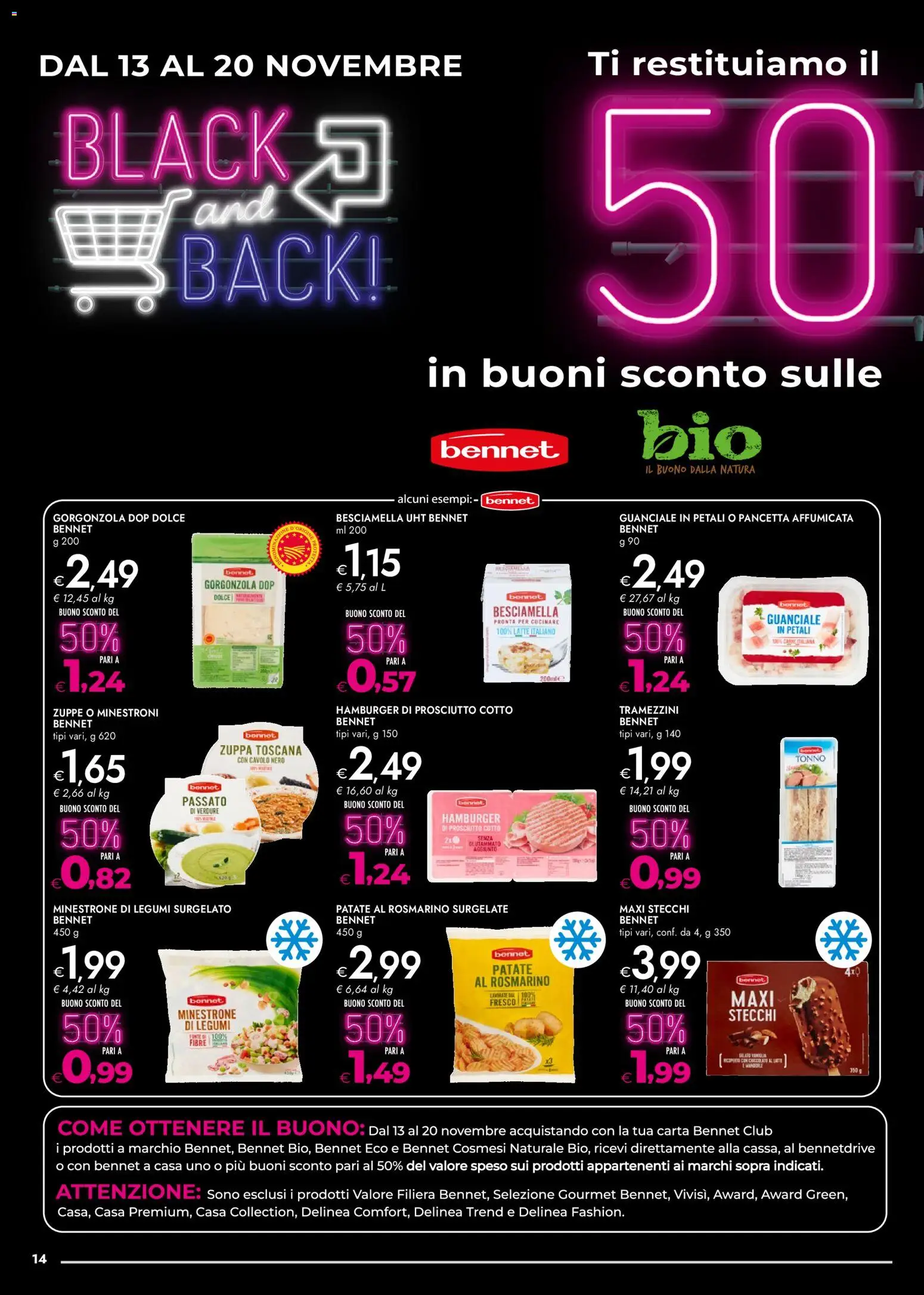 Volantino bennet del 13.11.2025 | Pagina: 14 | Prodotti: Legumi, Prosciutto Cotto, Prosciutto, Tonno