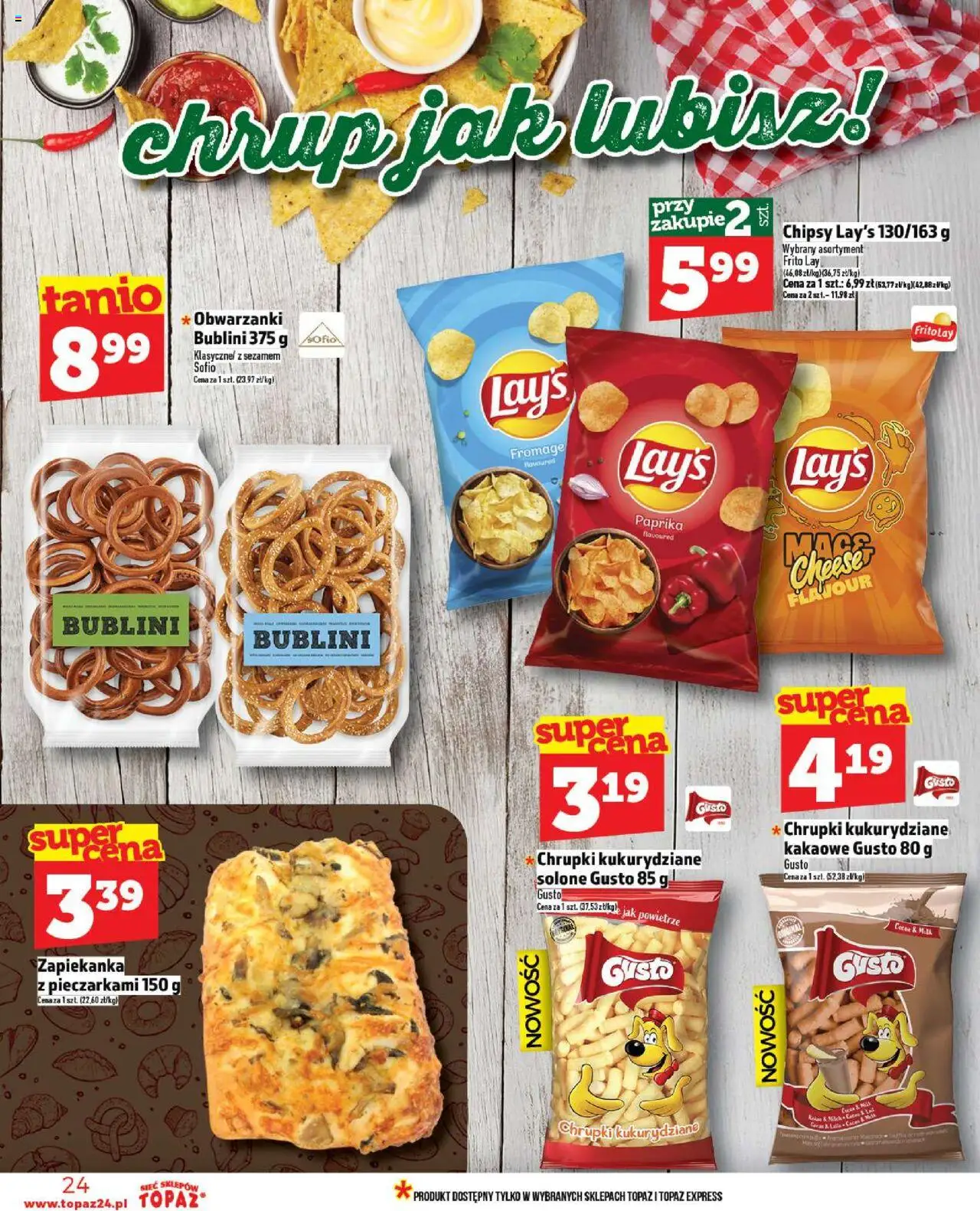 Topaz Gazetka - Ceny małe na stałe od 18.09.2025 | Strona: 24 | Produkty: Chipsy, Chrupki, Zapiekanka