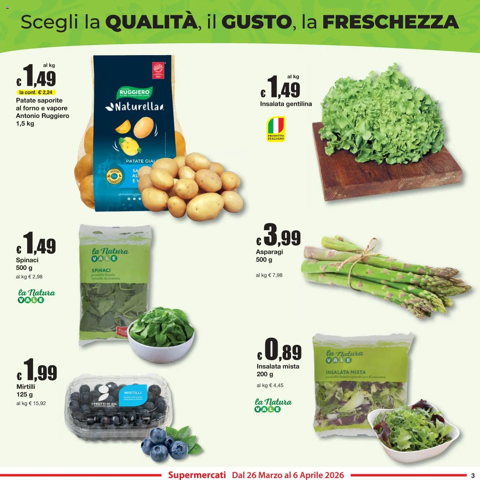 Volantino Sì con Te del 26.03.2026 | Pagina: 3 | Prodotti: Insalata, Patate, Mirtilli, Asparagi