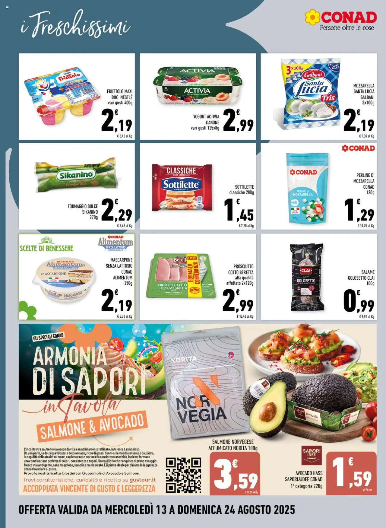 Volantino Conad del 13.08.2025 | Pagina: 8 | Prodotti: Avocado, Mozzarella, Formaggio, Piatto