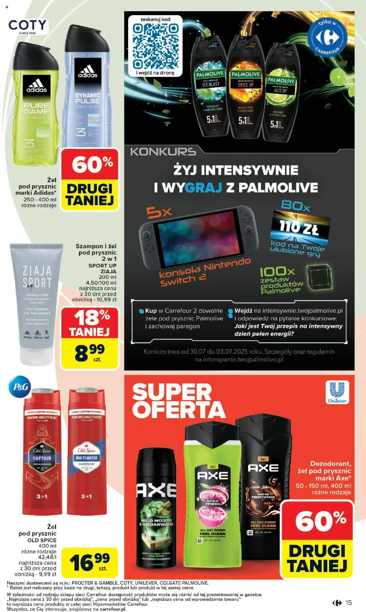 Carrefour Gazetka - Zadbać o siebie od 18.08.2025 | Strona: 15 | Produkty: Prysznic, Konsola, Żel pod prysznic, Old spice