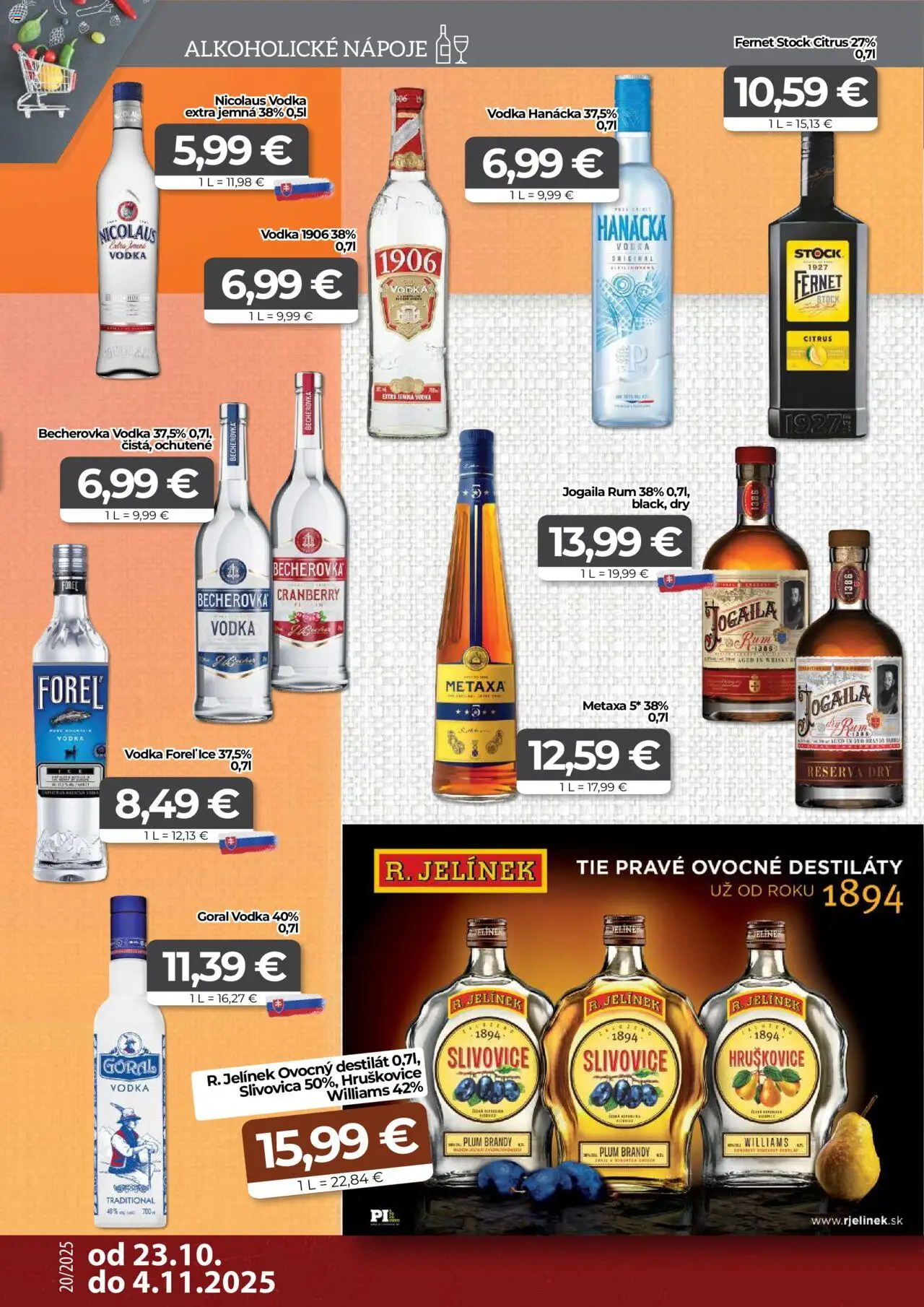 Nové CBA Komfos akcie – leták je platný od 23.10.2025 | Strana: 14 | Produkty: Metaxa, Slivovica, Whisky, Fernet