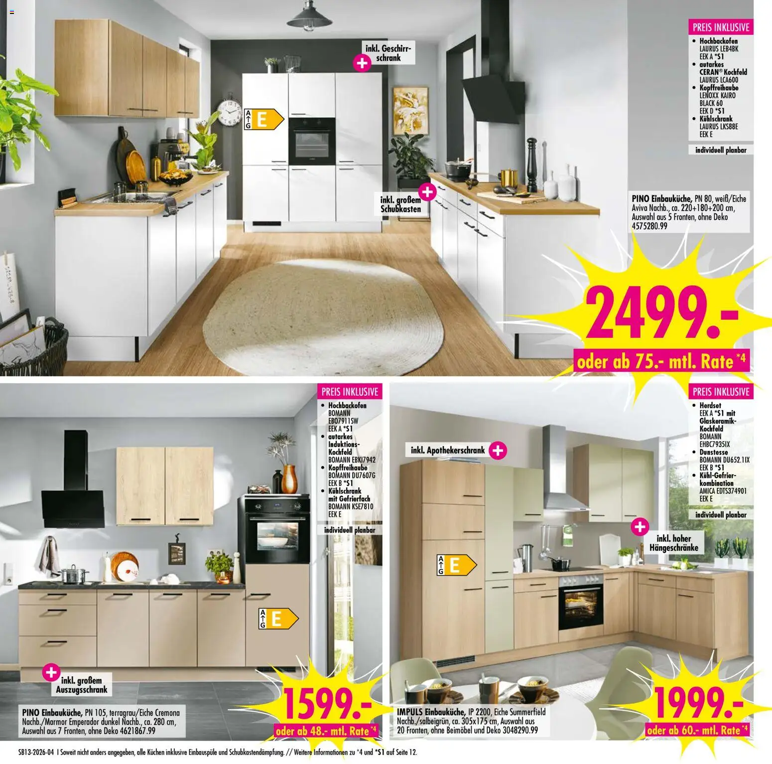 SB Möbel Boss Prospekt 	 – gültig ab 21.03.2026 | Seite: 4 | Produkte: Schrank, Kühlschrank, Kochfeld, Kuchen