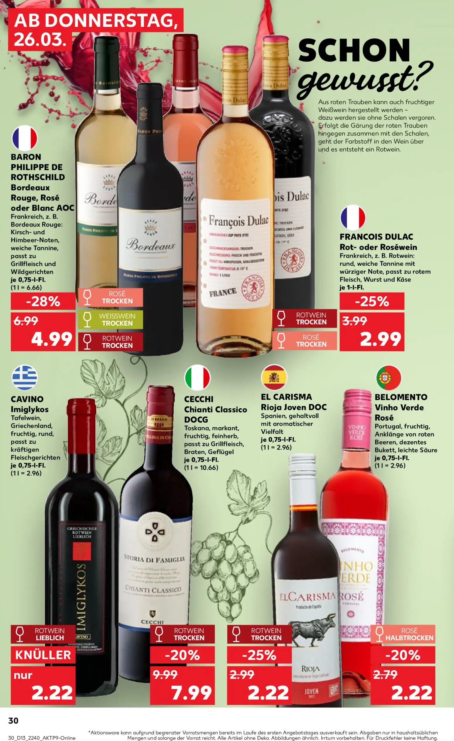 Kaufland Prospekt Stuttgart	 – gültig ab 26.03.2026 | Seite: 30 | Produkte: Trauben, Weißwein, Grillfleisch, Rouge