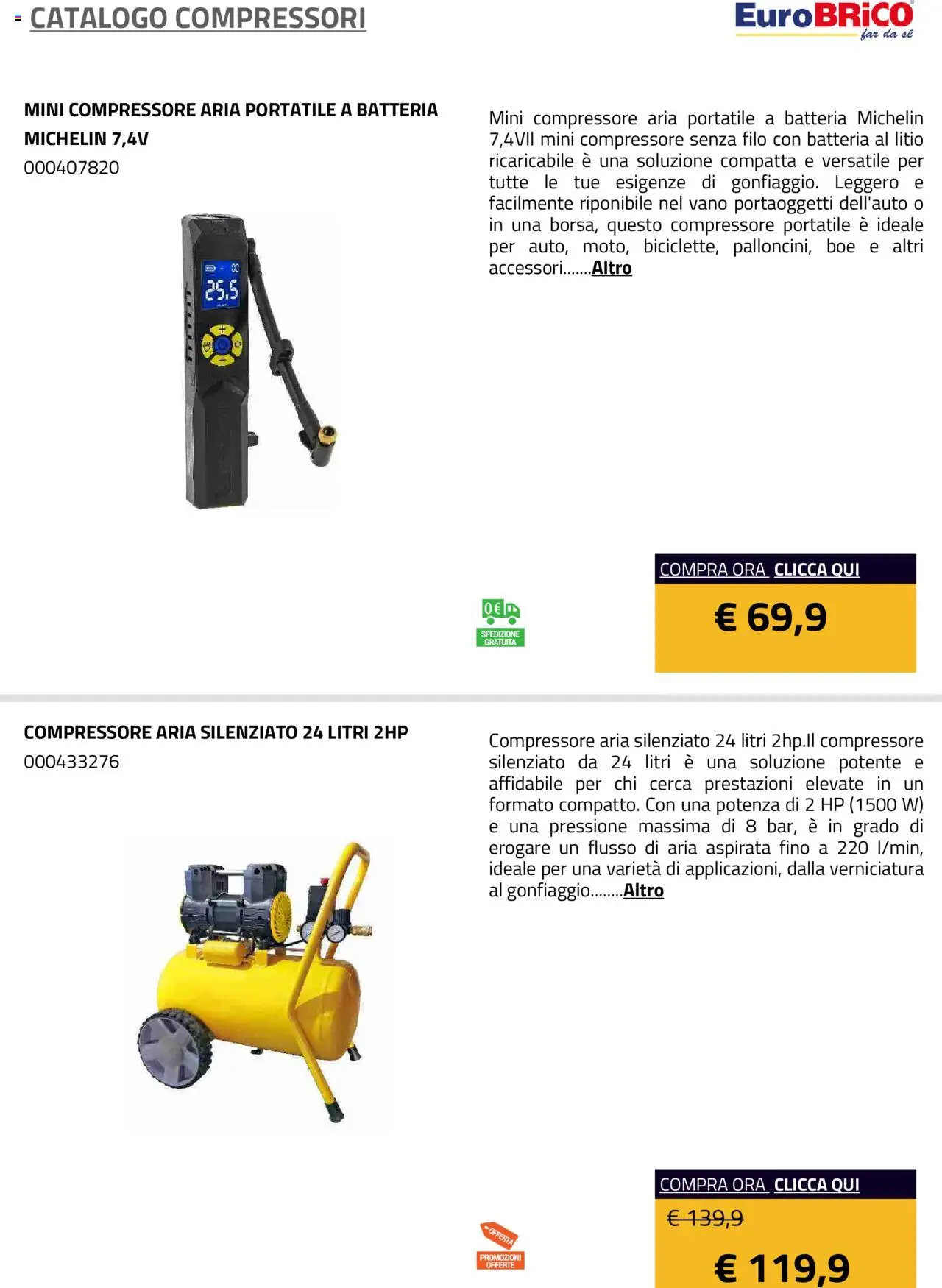 Volantino Eurobrico del 23.07.2025 | Pagina: 14 | Prodotti: Compressore, Batteria