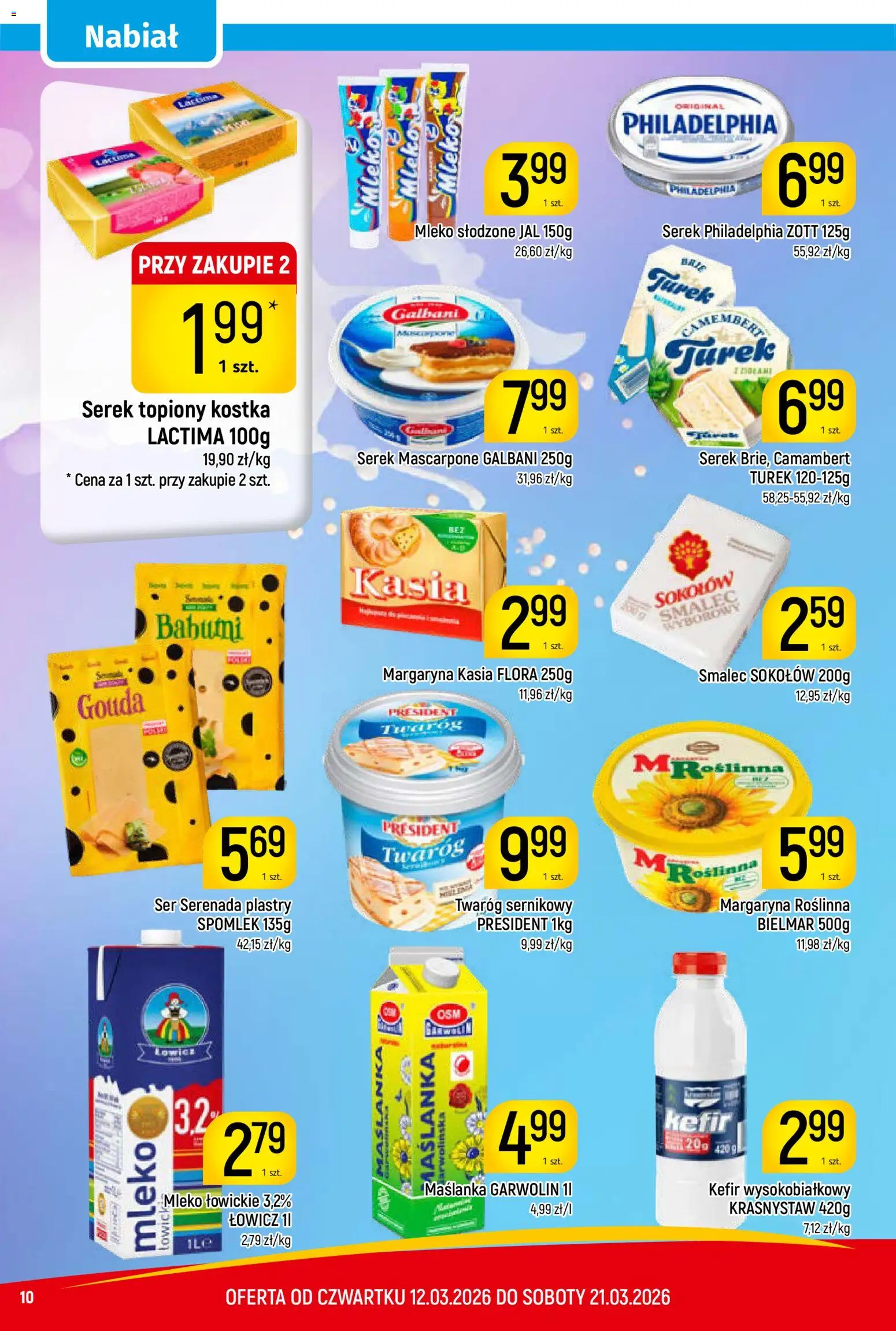 Piotruś Pan gazetka od 12.03.2026 | Strona: 10 | Produkty: Kefir, Margaryna, Twaróg, Mleko łowickie