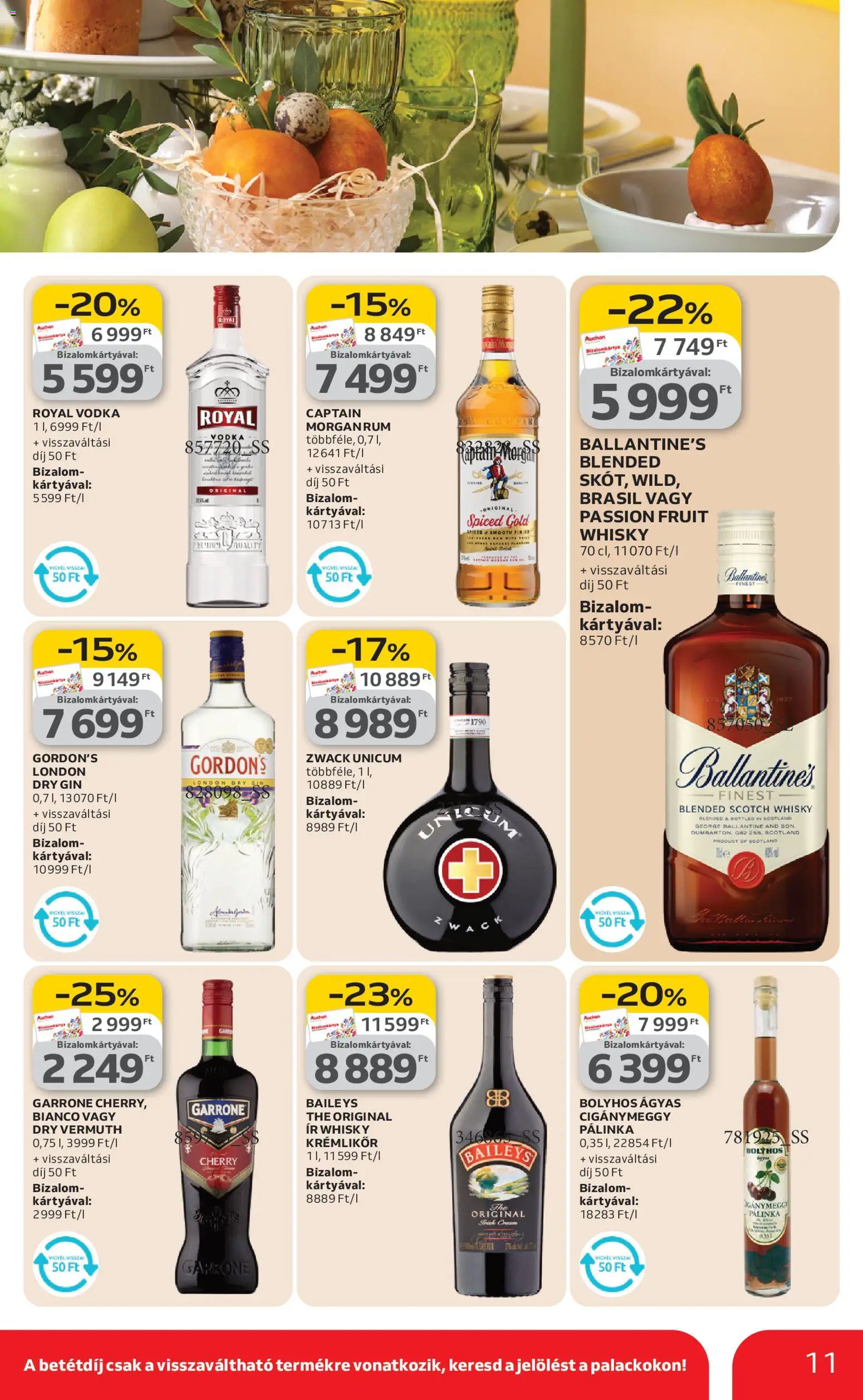 Auchan akciós ujság - amely érvényes a következő dátumtól: 19.02.2026 | Oldal: 11 | Termékek: Pálinka, Vermuth, Gin, Whisky