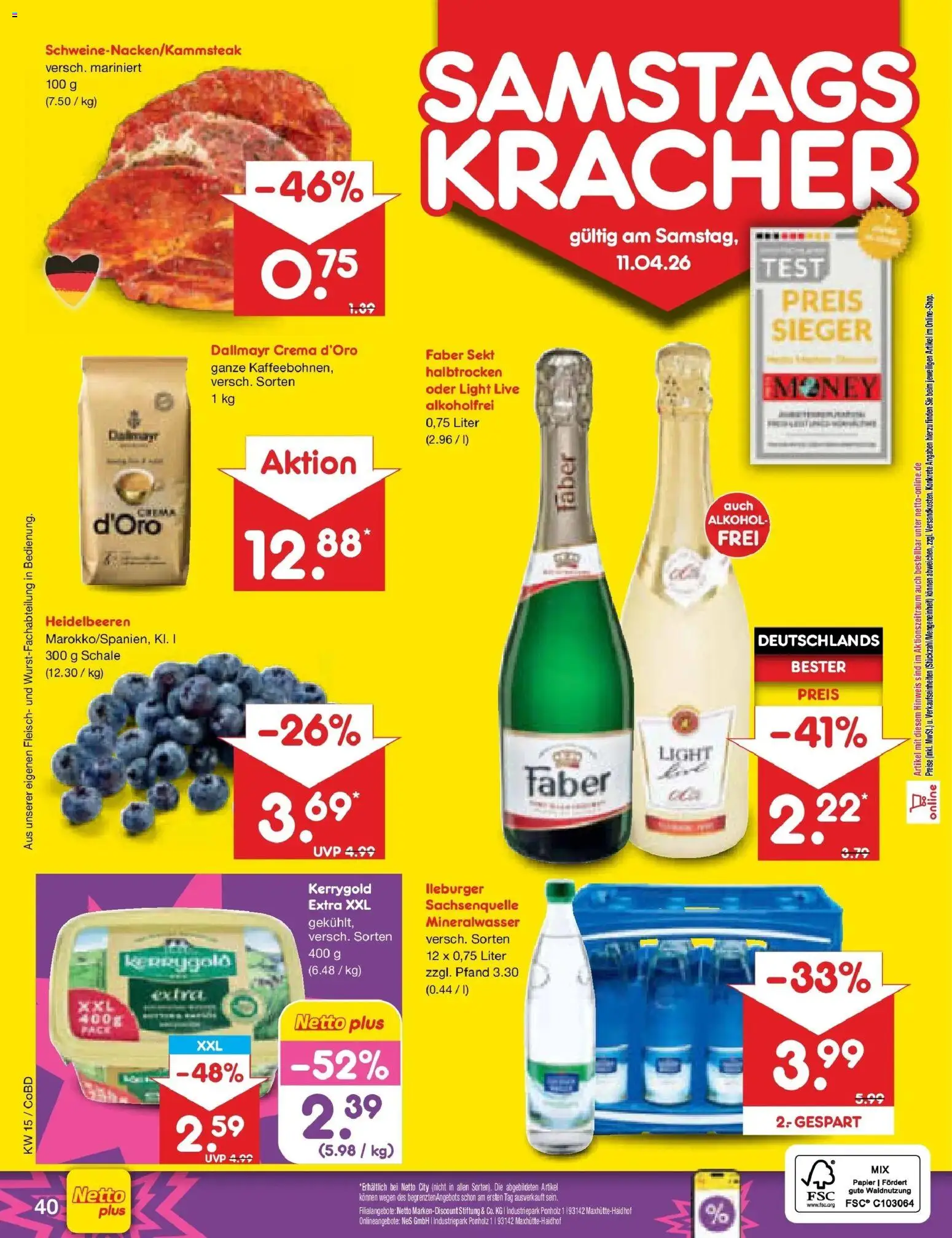 Netto Marken-Discount Prospekt Delitzsch	 – gültig ab 07.04.2026 | Seite: 58 | Produkte: Sekt, Mineralwasser, Heidelbeeren, Fleisch