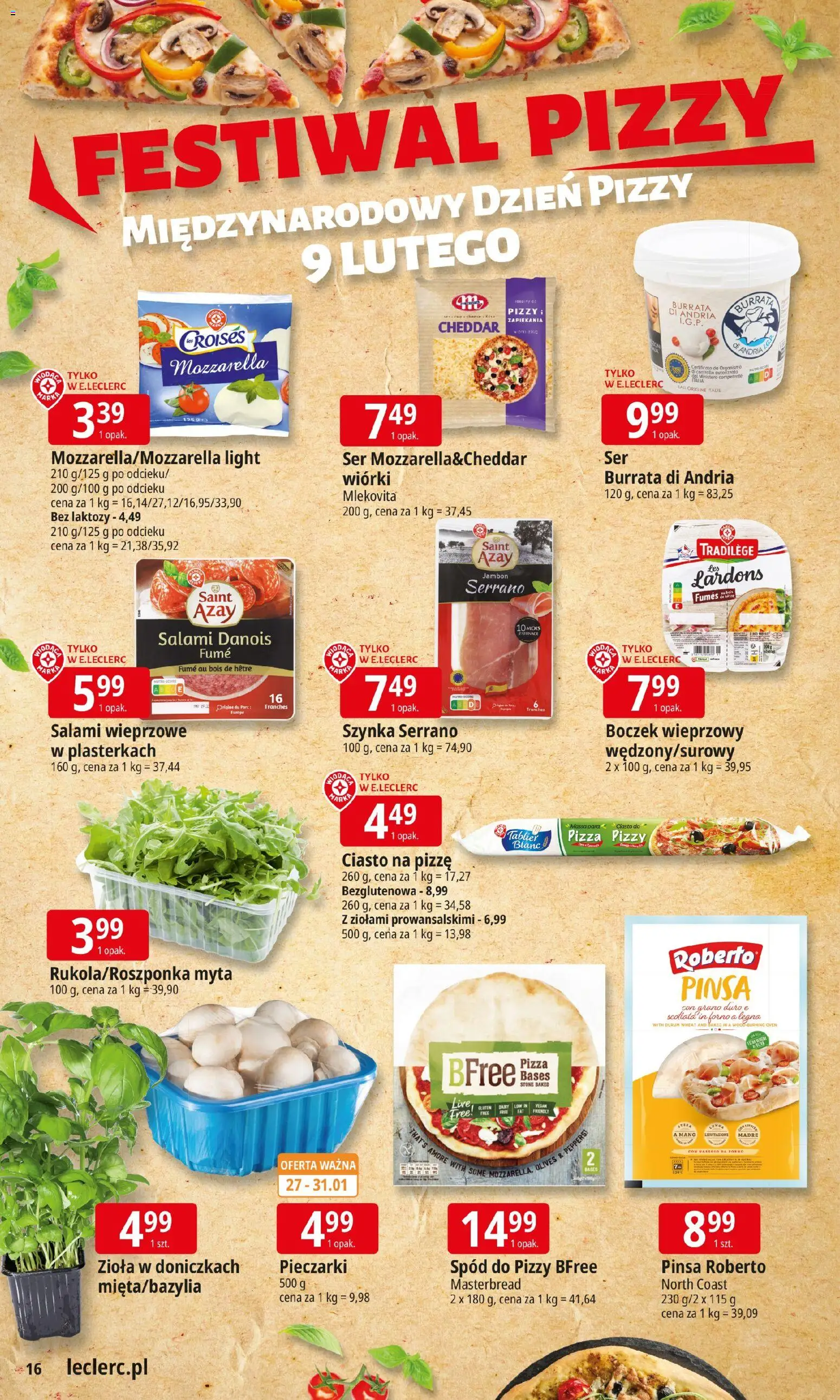E.Leclerc Gazetka - Radom od 27.01.2026 | Strona: 16 | Produkty: Ciasto, Spód do pizzy, Salami, Pizza