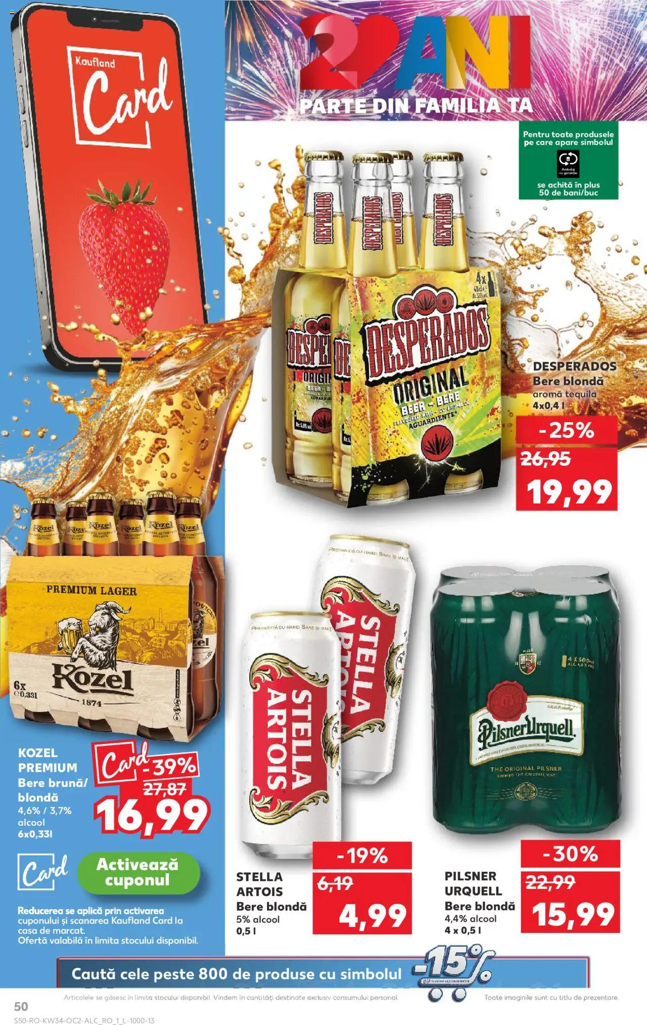 Kaufland RO akciós ujság - amely érvényes a következő dátumtól: 20.08.2025 | Oldal: 50 | Termékek: Pilsner urquell, Tequila, Stella artois