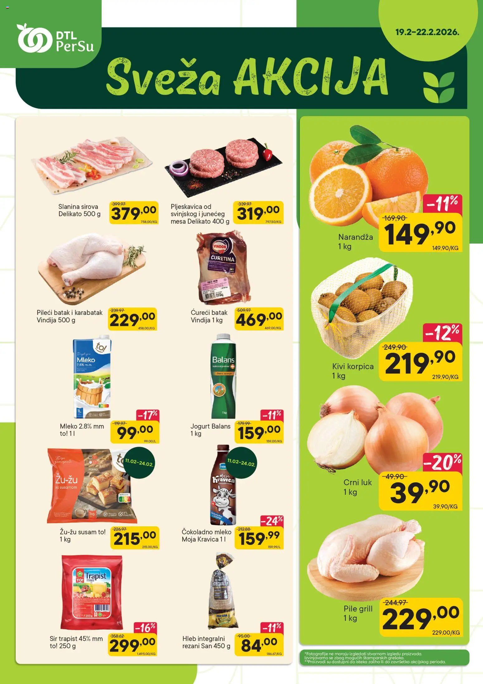 PerSu katalog - važi od 19.02.2026 | Strana: 1 | Proizvode: Čokoladno mleko, Ćureći batak, Pile, Jogurt