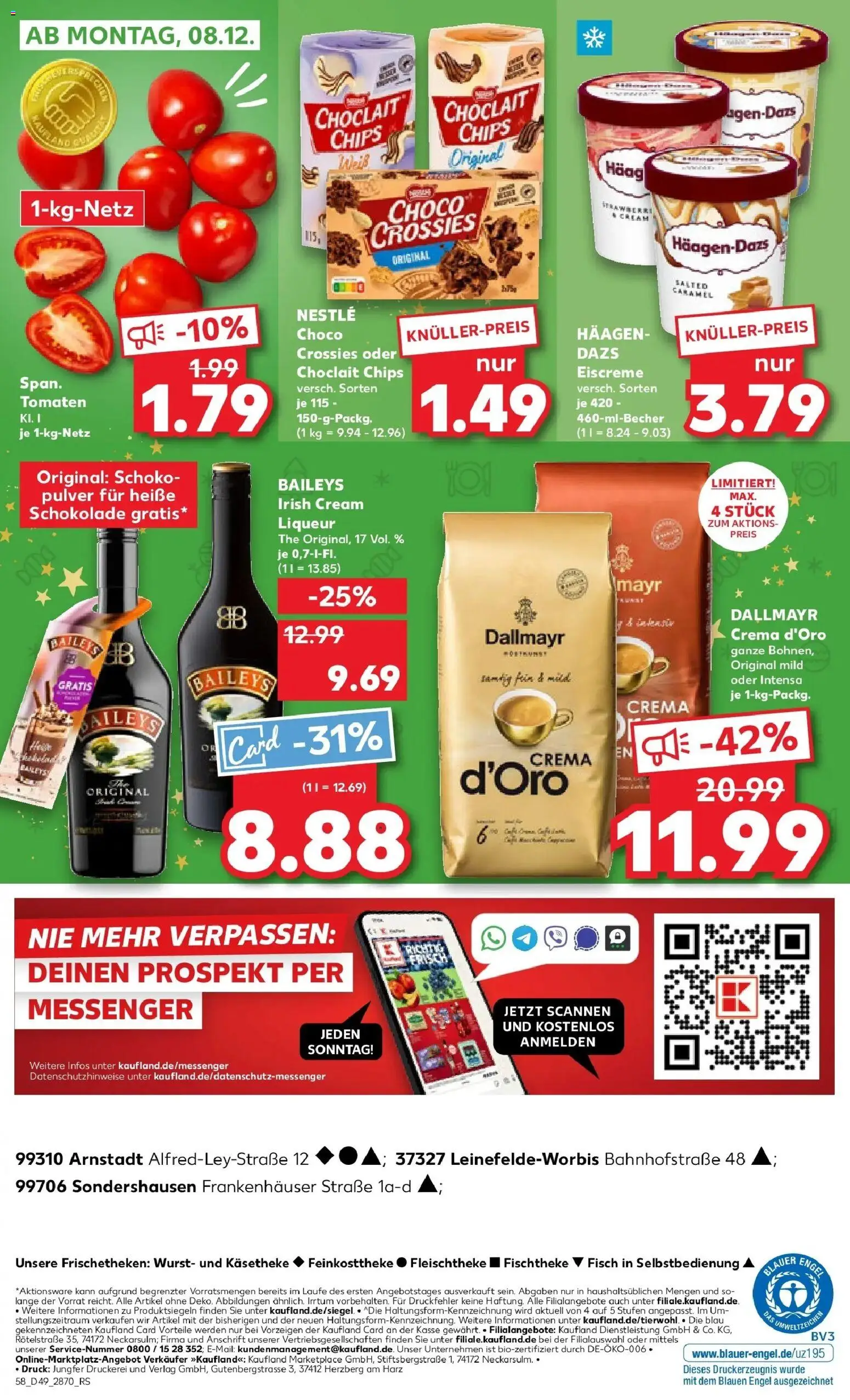 Kaufland prospekt Sondershausen	 – gültig ab 04.12.2025 | Seite: 58 | Produkte: Tomaten, Dallmayr, Baileys, Chips