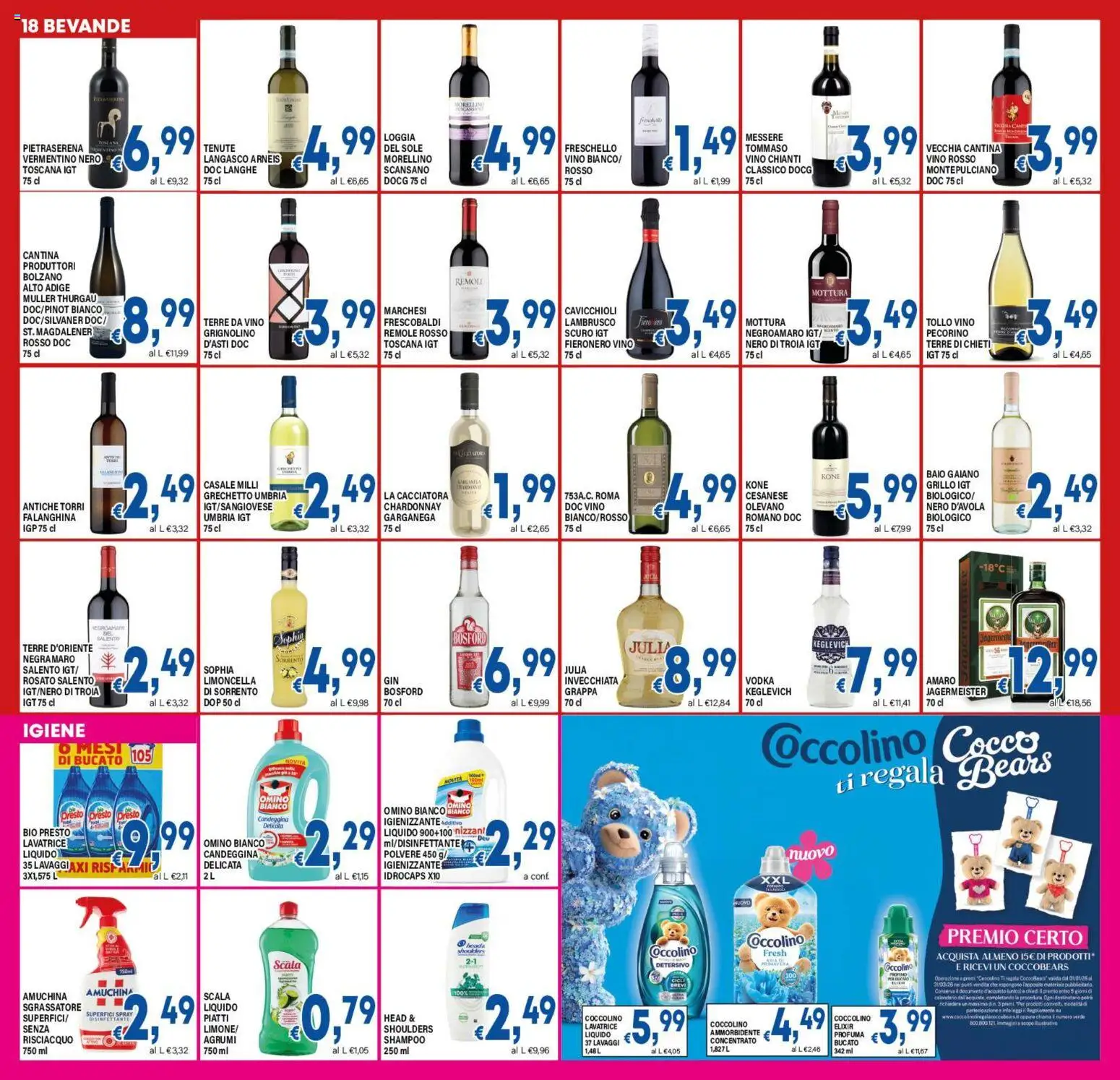 Volantino DEM del 25.02.2026 | Pagina: 18 | Prodotti: Vodka, Pecorino, Grappa, Vino rosso