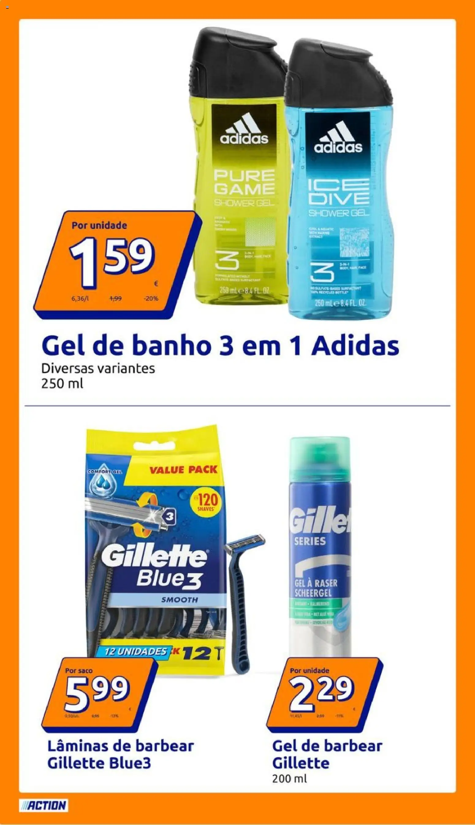 Action folheto │ válido de 25.03.2026 | Página: 10 | Produtos: Gel de banho, Lâminas de barbear, Banho