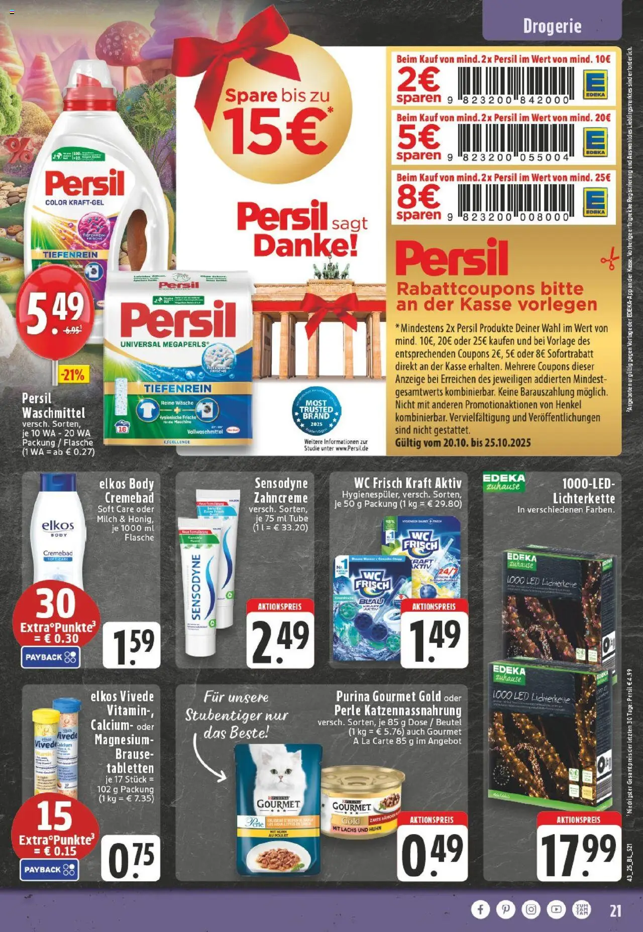Edeka prospekt Kürten-Dürscheid	 – gültig ab 19.10.2025 | Seite: 21 | Produkte: String, Wc frisch, Purina gourmet gold, Persil