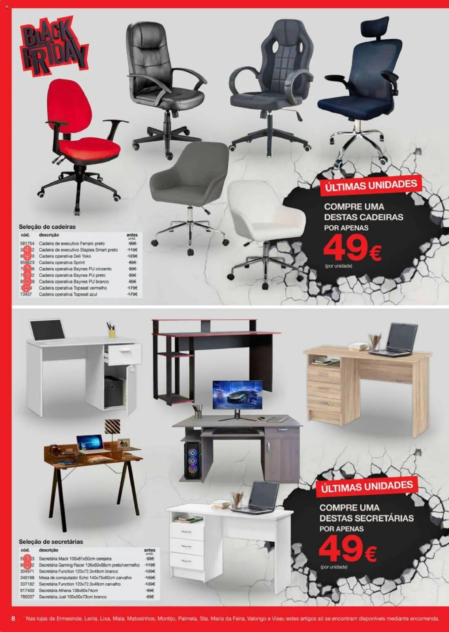 Staples - Black Friday  │ válido de 21.11.2025 | Página: 8 | Produtos: Cadeiras, Secretárias, Mesa, Cadeira