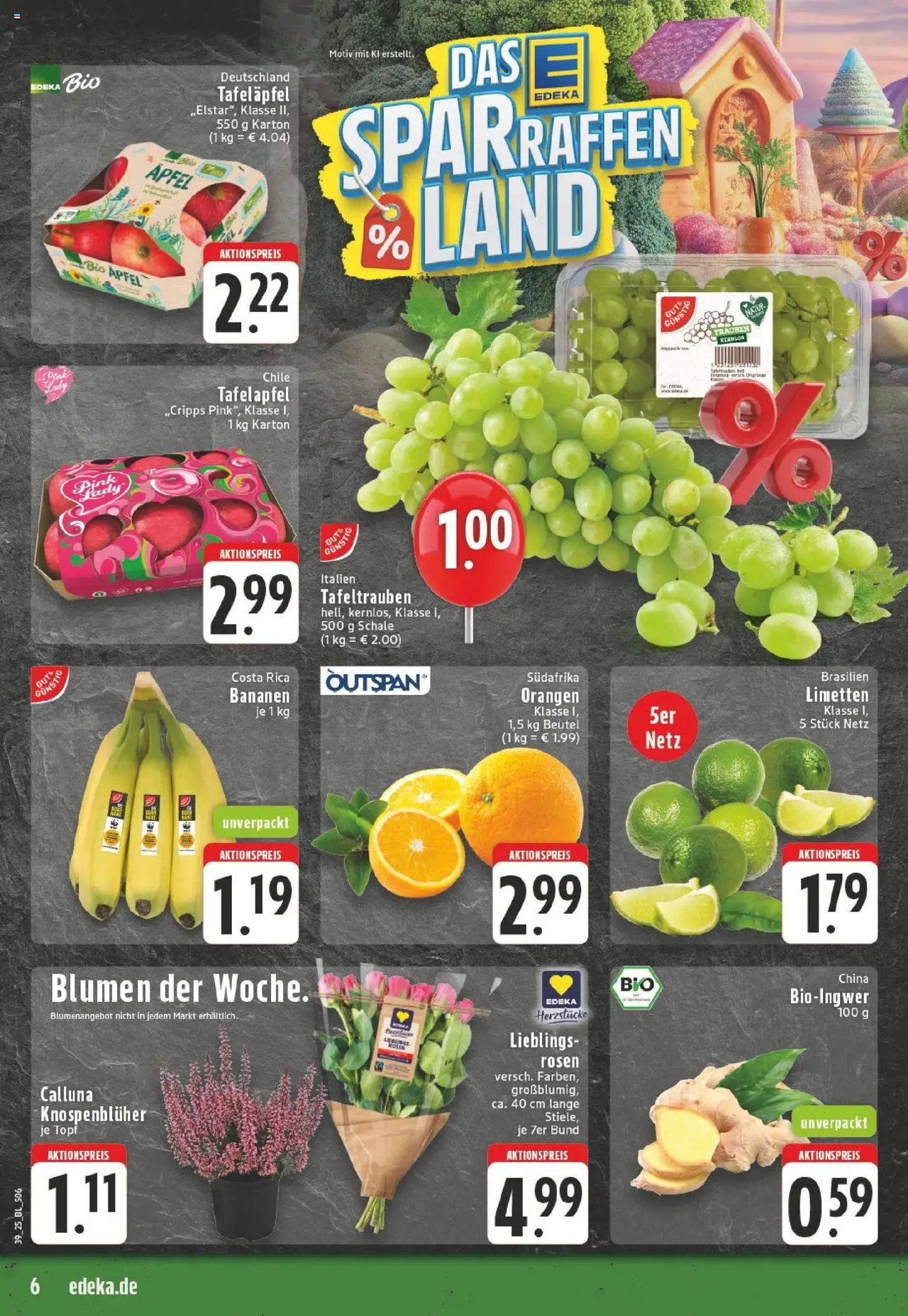 Edeka prospekt Unna	 – gültig ab 21.09.2025 | Seite: 6 | Produkte: Limetten, Blumen, Bananen, Orangen