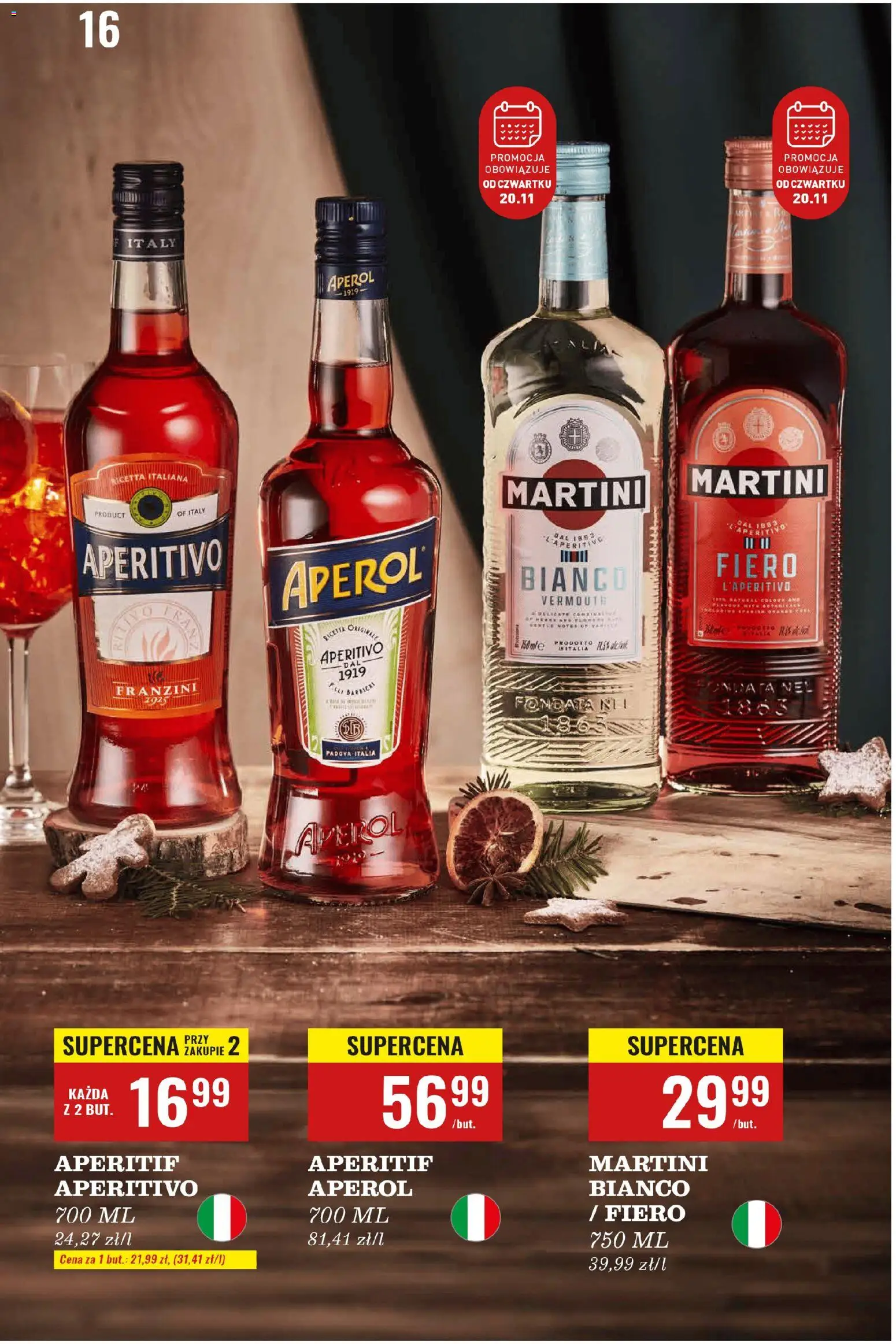 Biedronka gazetka - Czas na toast od 17.11.2025 | Strona: 16 | Produkty: Martini, Aperol, Martini Bianco