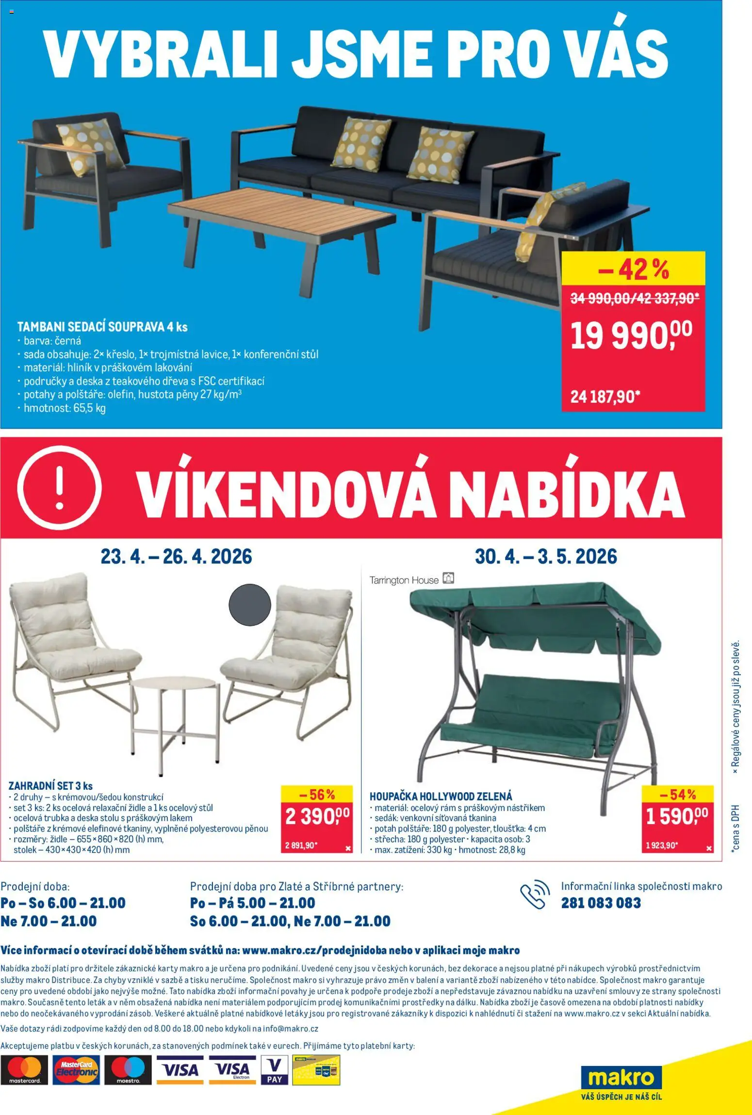 Makro leták - Nepotravinové zboží od 22.04.2026 | Strana: 11 | Produkty: Sedací souprava, Houpačka, Stolek, Dekorace