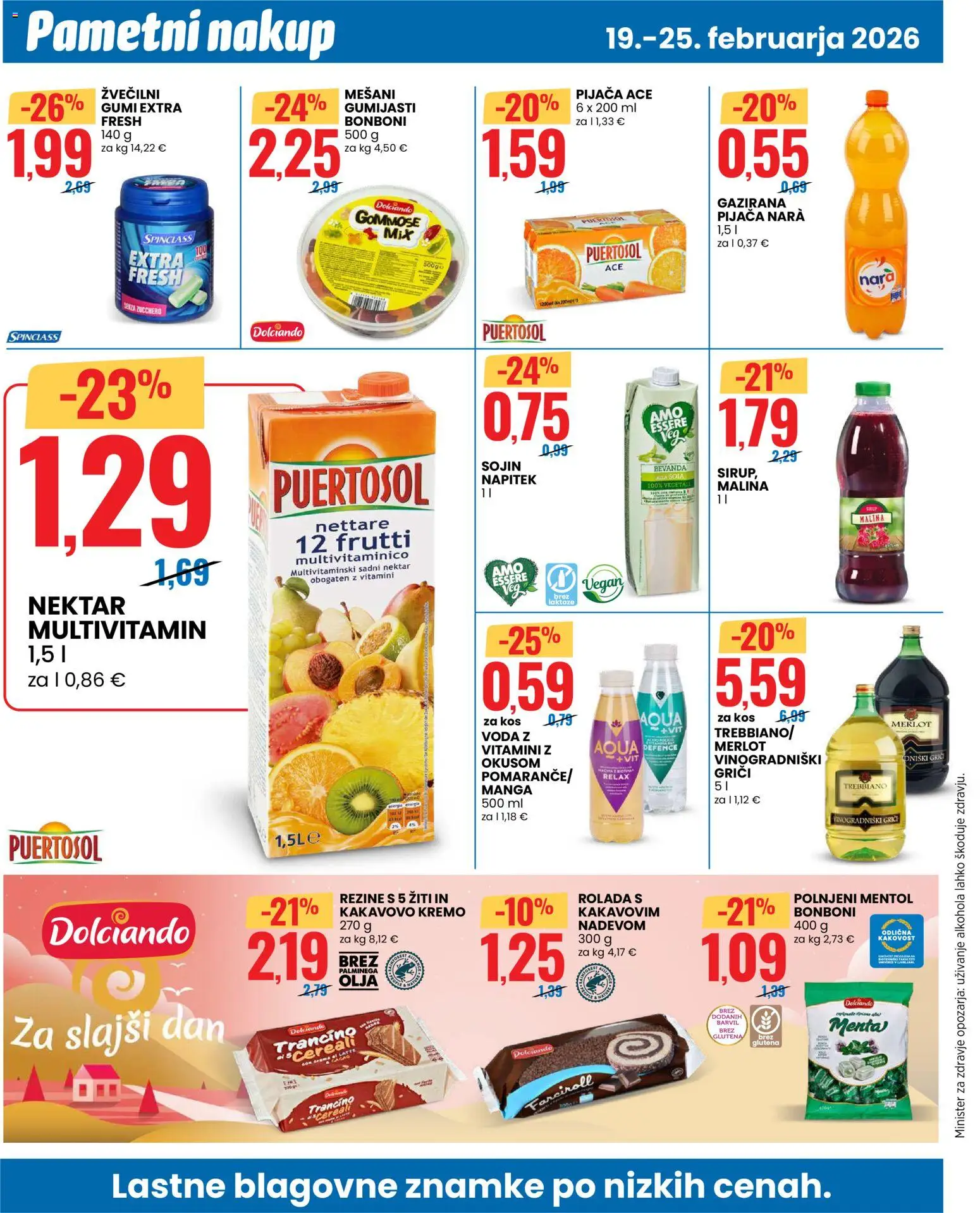 Novi Eurospin katalog ponudbe – veljaven od 19.02.2026 | Stran: 10 | Izdelki: Bonboni, Žvečilni gumi, Rolada, Voda