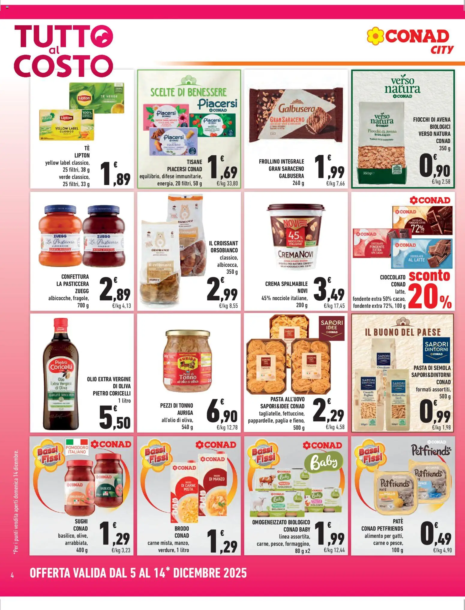 Volantino Conad del 05.12.2025 | Pagina: 4 | Prodotti: Tè, Pomodoro, Latte, Pasta