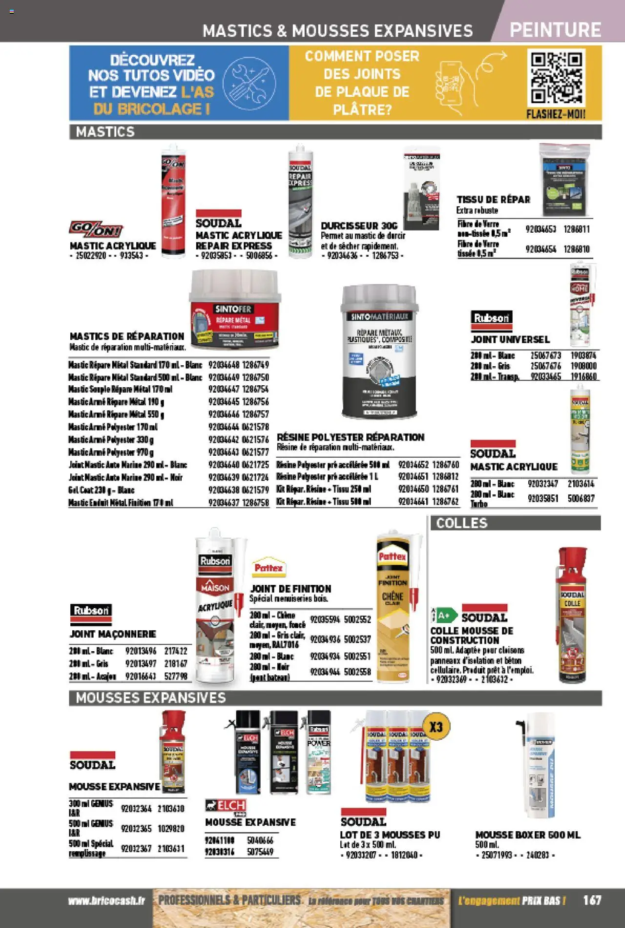 {H1} | Page: 167 | Produits: Mousse, Plâtre, Mousse expansive, Colle