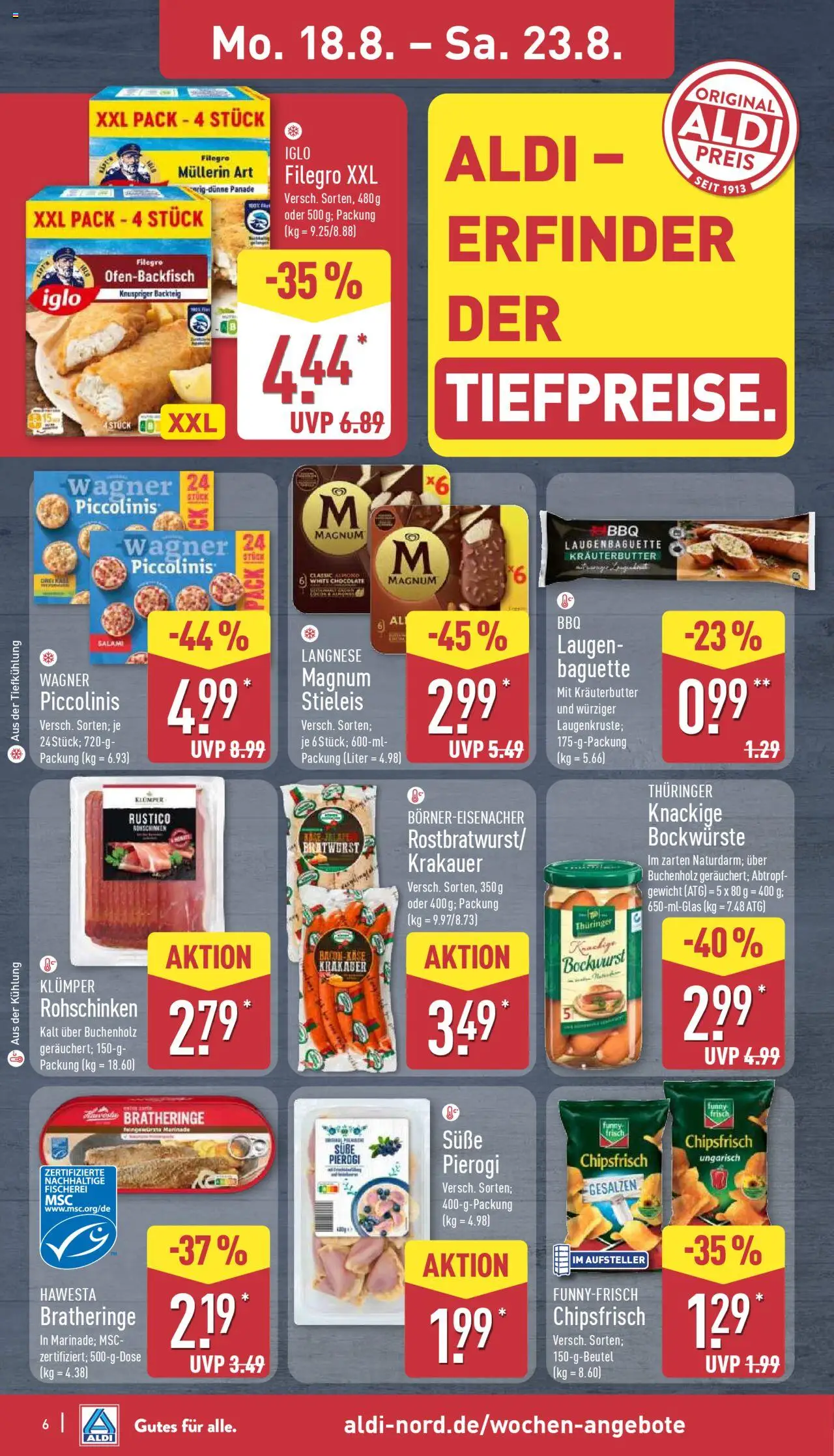 Aldi Prospekt 	 - gültig ab dem 18.08.2025 | Seite: 6 | Produkte: Gewicht, Langnese, Kräuterbutter, Salami