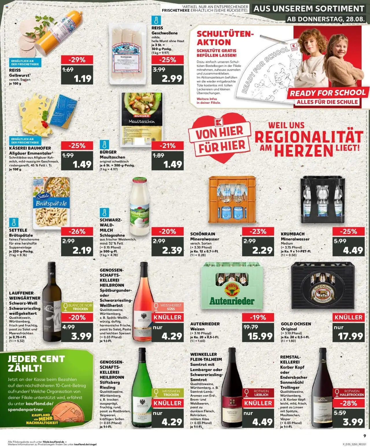 Kaufland prospekt Langenau	 – gültig ab 28.08.2025 | Seite: 9 | Produkte: Milch, Rotwein, Burger, Pasta
