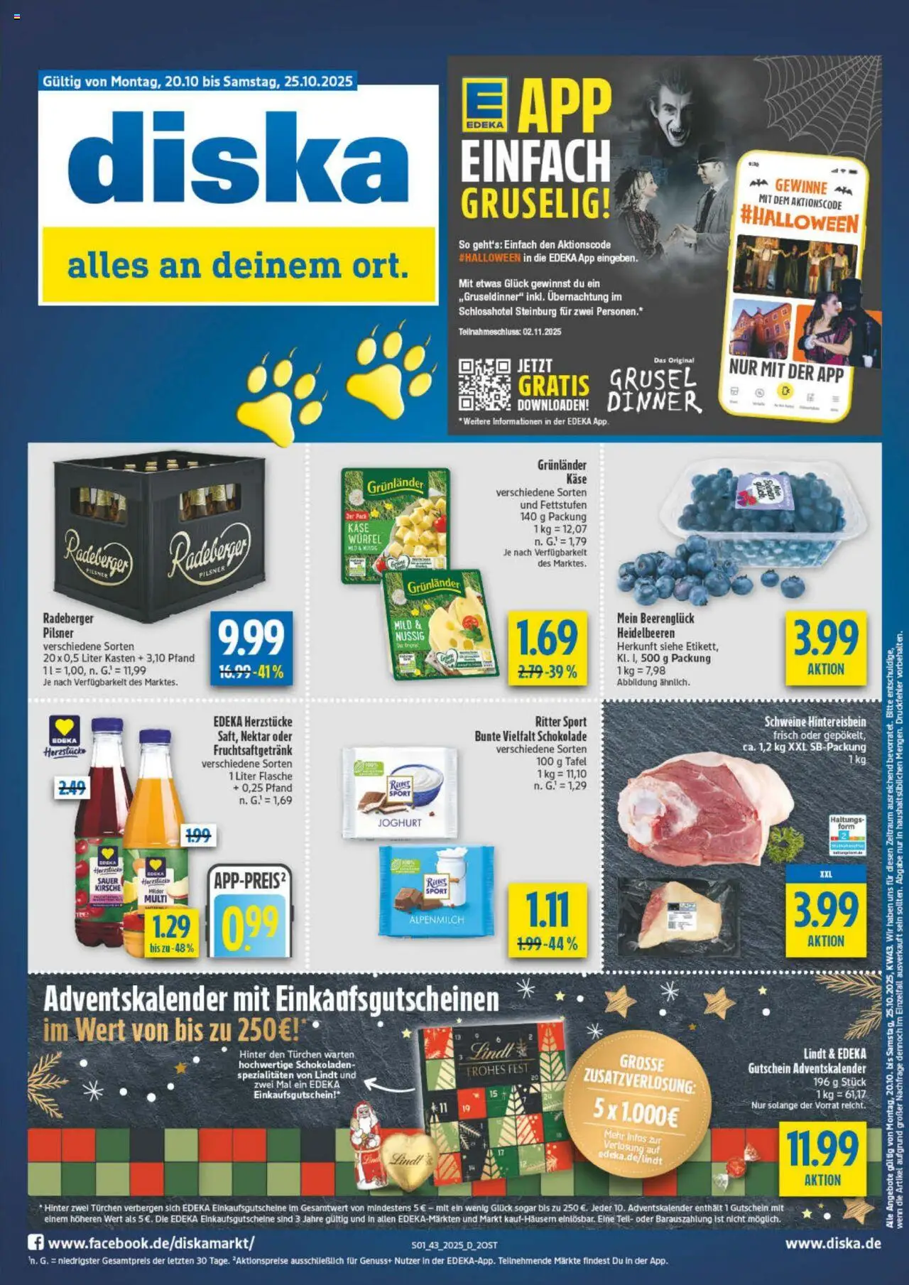 Diska - Diska Angebote Sachsen-Thüringen KW43 – gültig ab 20.10.2025 | Seite: 1 | Produkte: Käse, Schokolade, Ritter sport, Lindt