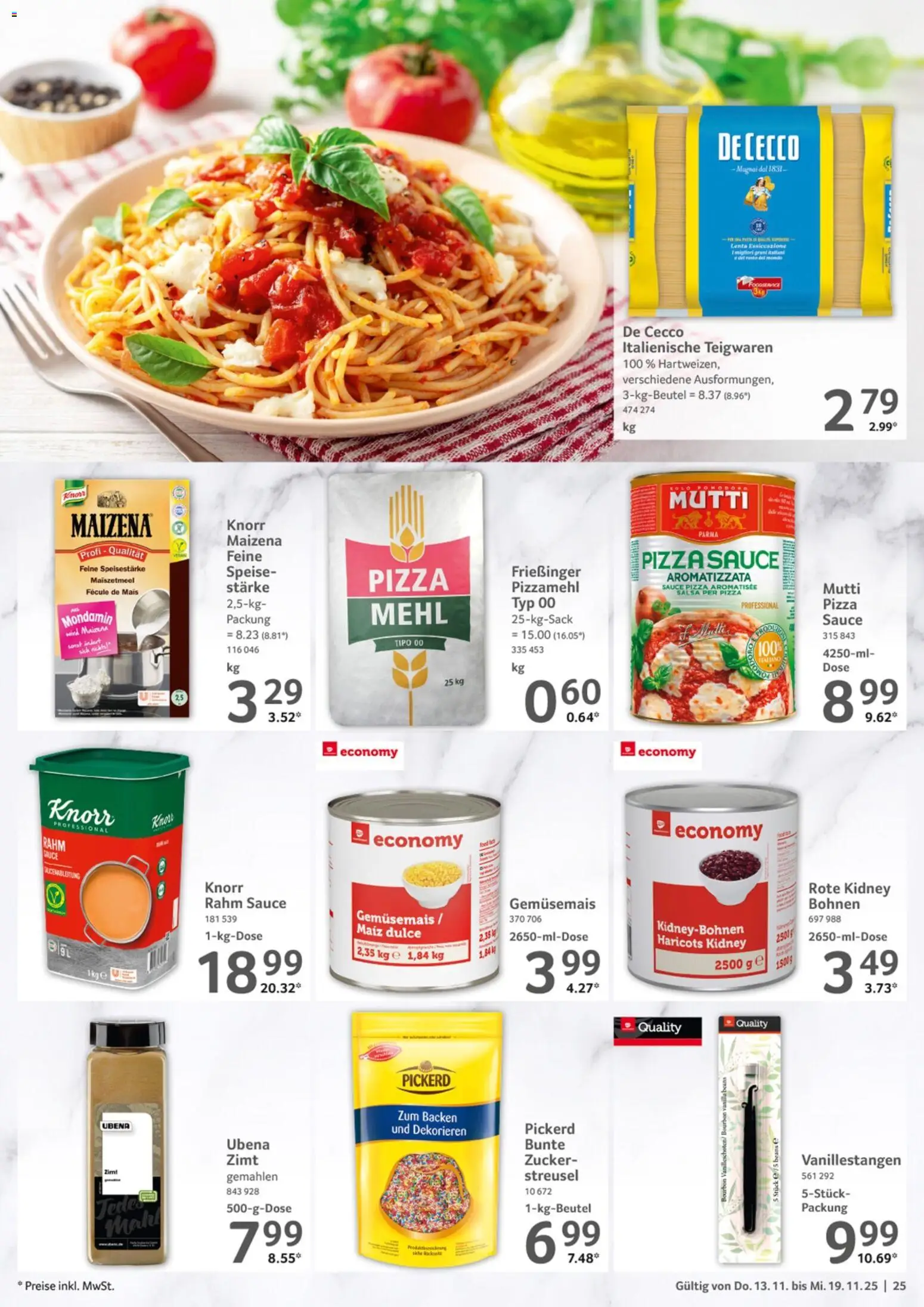 Selgros Prospekt 	 – gültig ab 13.11.2025 | Seite: 25 | Produkte: Mehl, Zucker, Pizza, Bourbon