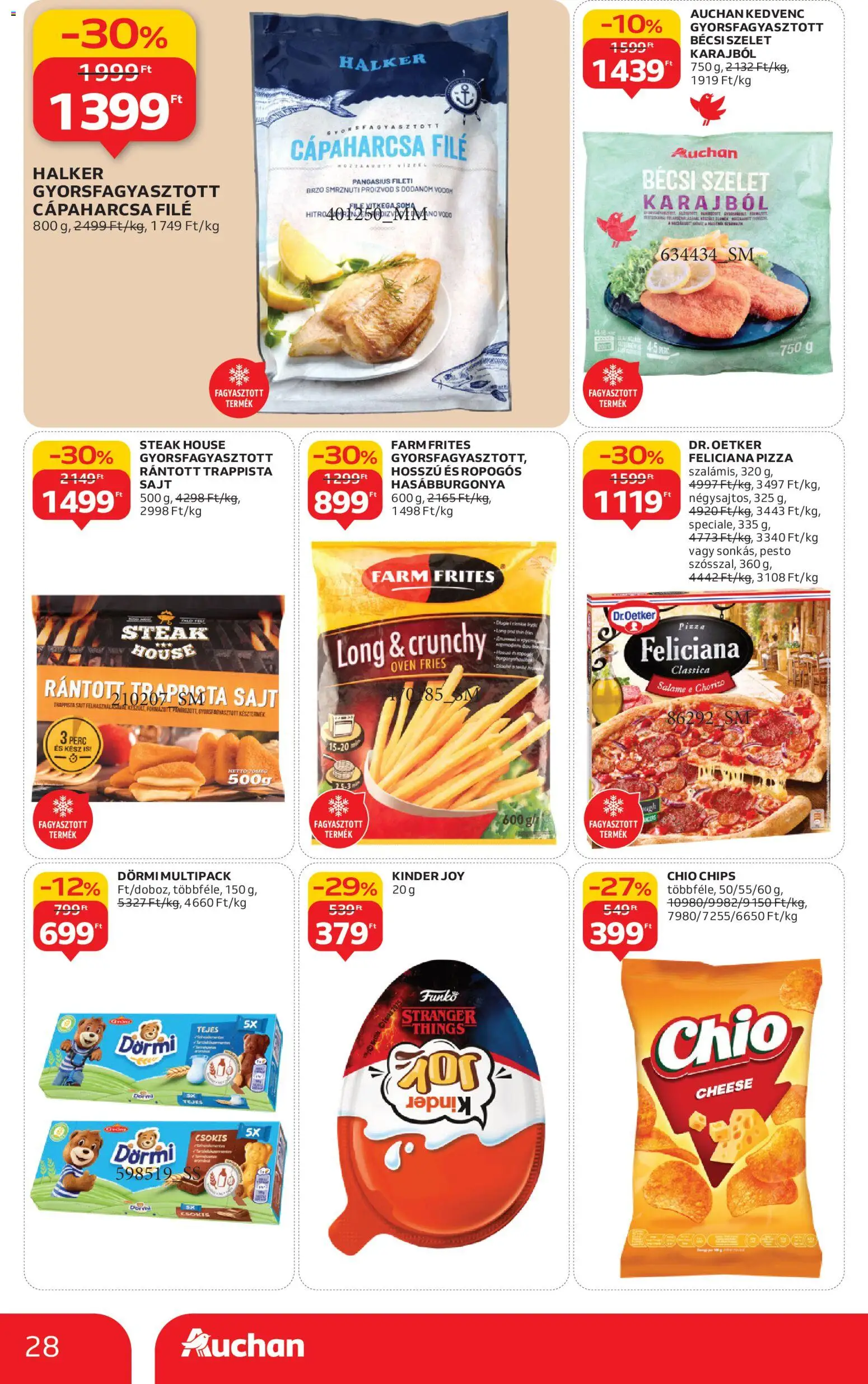 Auchan akciós ujság - amely érvényes a következő dátumtól: 20.11.2025 | Oldal: 28 | Termékek: Chips, Chorizo, Sajt, Cápaharcsa filé