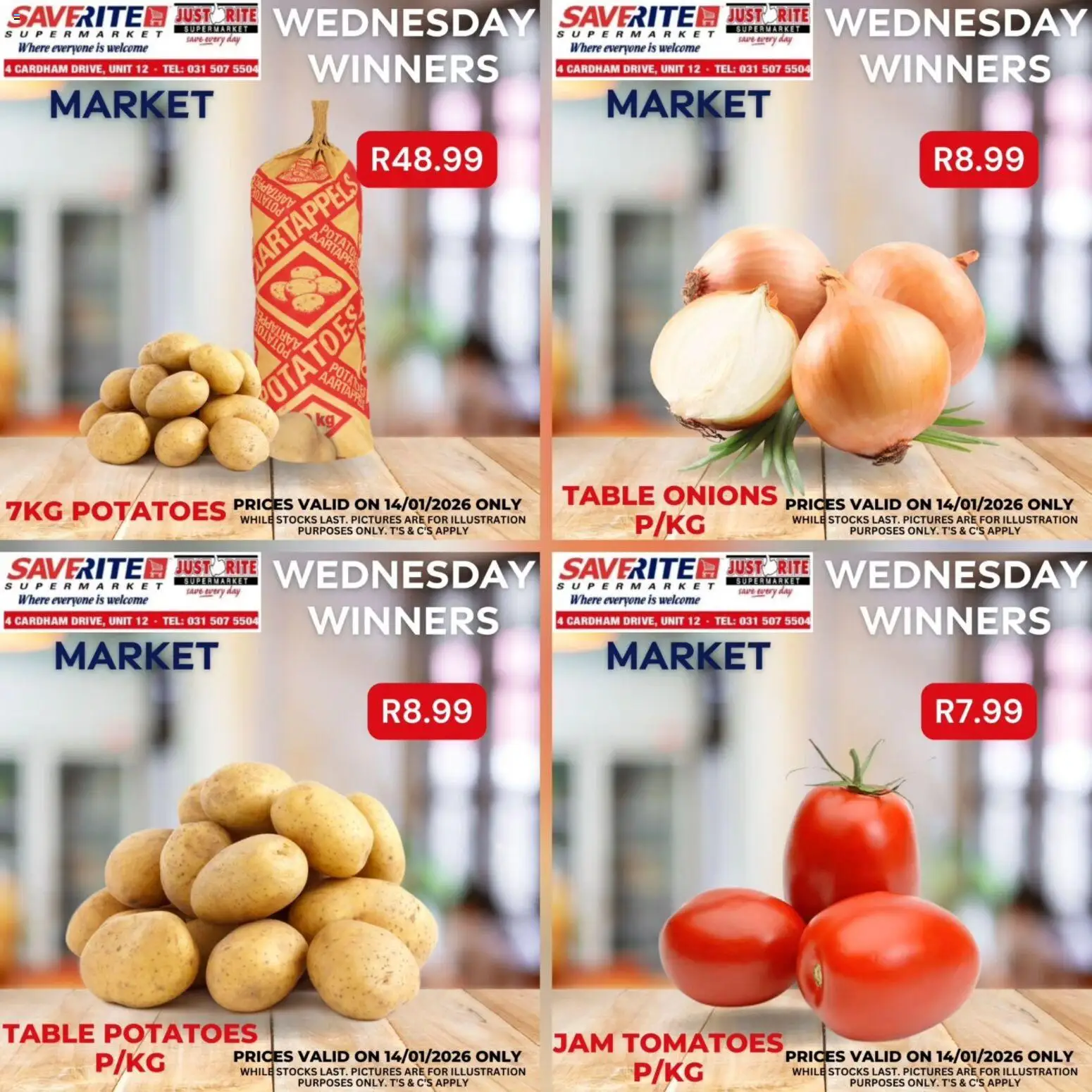 New Saverite catalogue – valid from 14.01.2026 | Page: 2 | Products: Table, Tomatoes, Potatoes, Onions