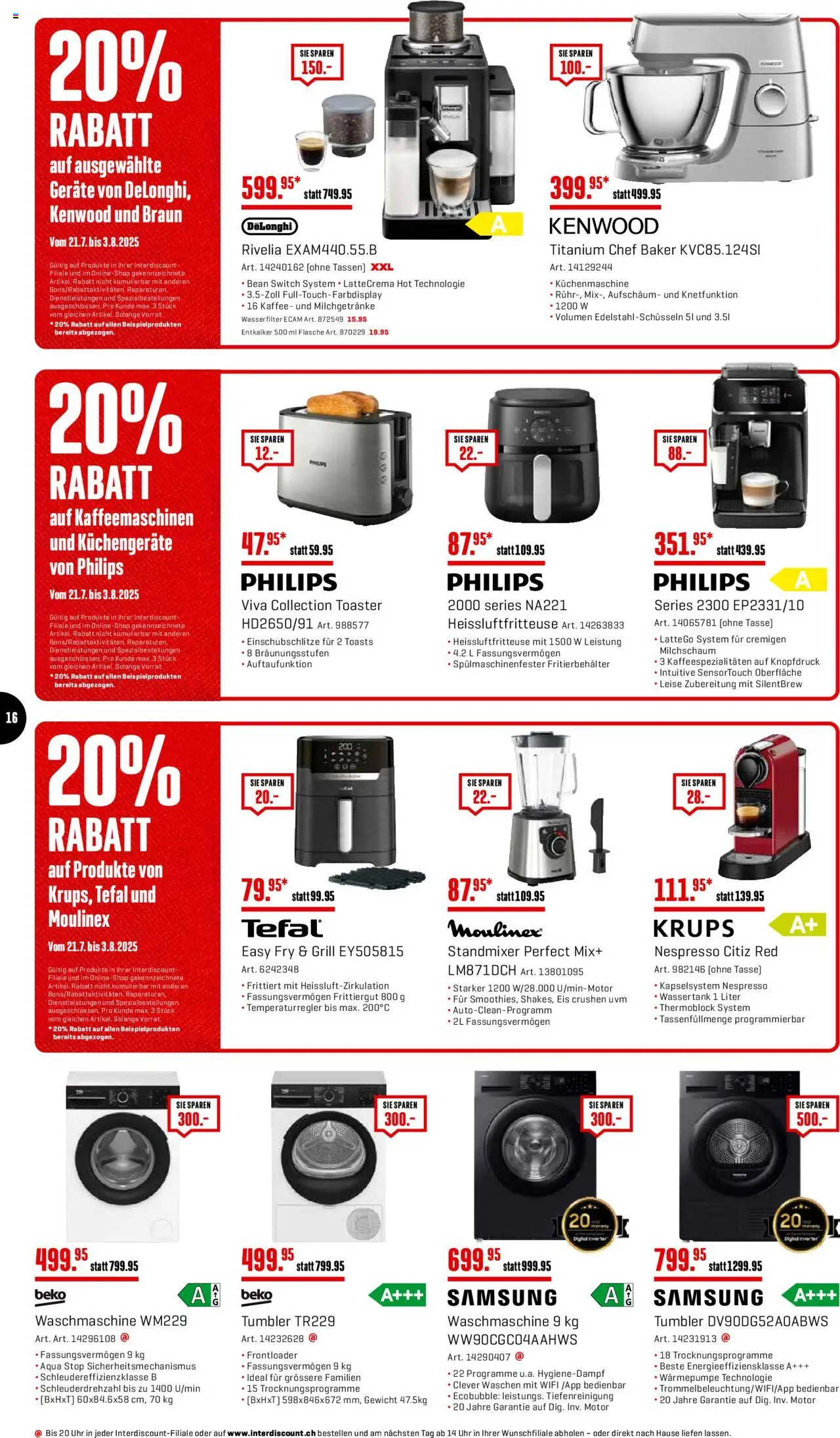 Interdiscount Aktionen ab 21.07.2025 | Seite: 16 | Produkte: Toaster, Kaffee, Samsung, Grill