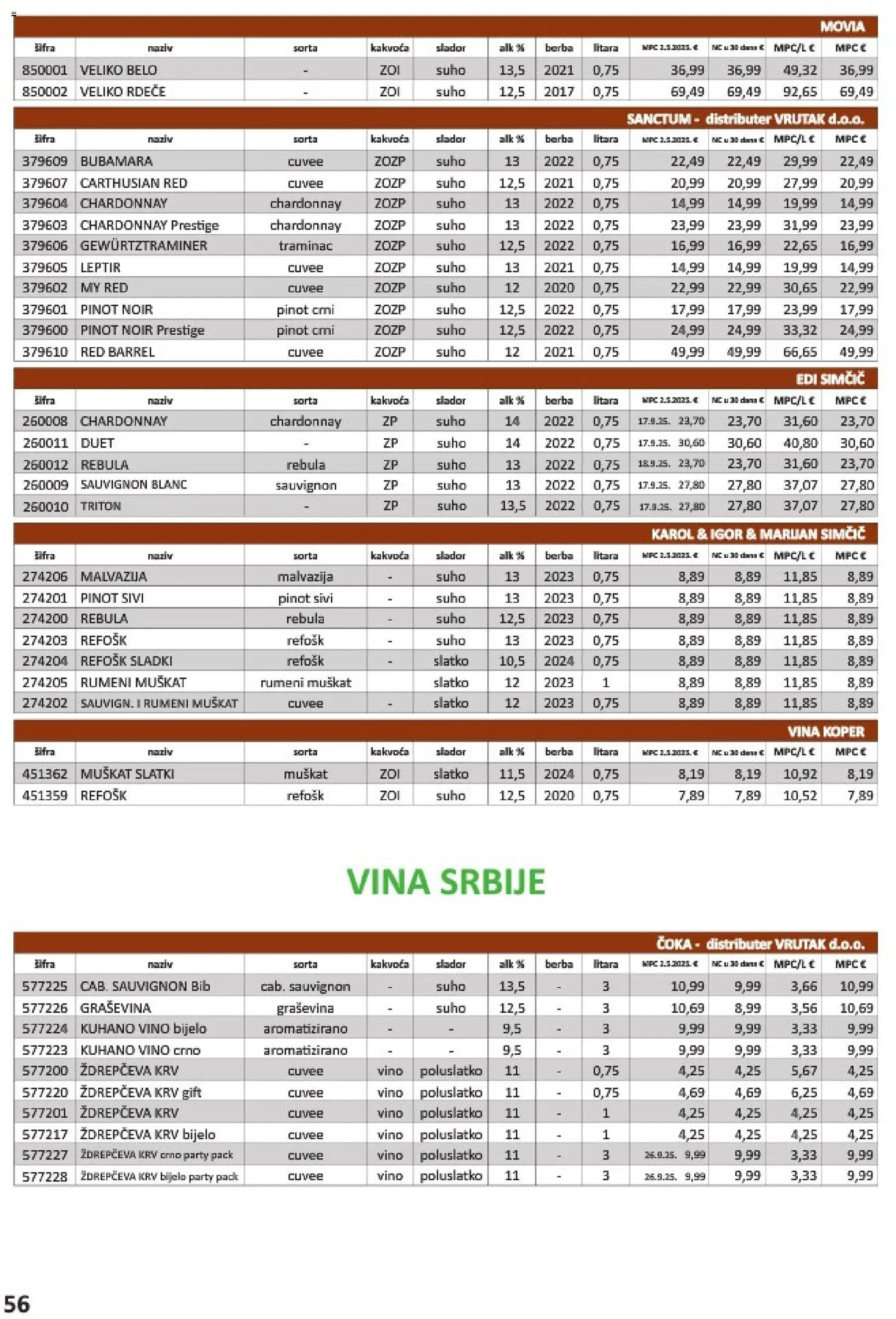 Vrutak katalog | vrijedi od 01.11.2025 | Stranica: 56 | Proizvodi: Vino