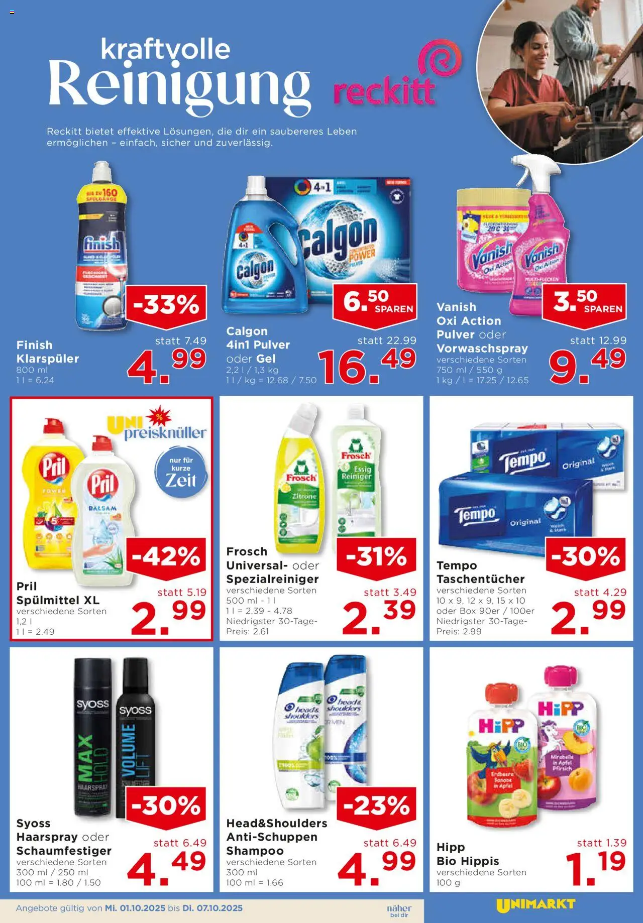 Unimarkt Flugblatt gültig ab 01.10.2025 | Seite: 17 | Produkte: Klarspüler, Zitrone, Pfirsich, Box
