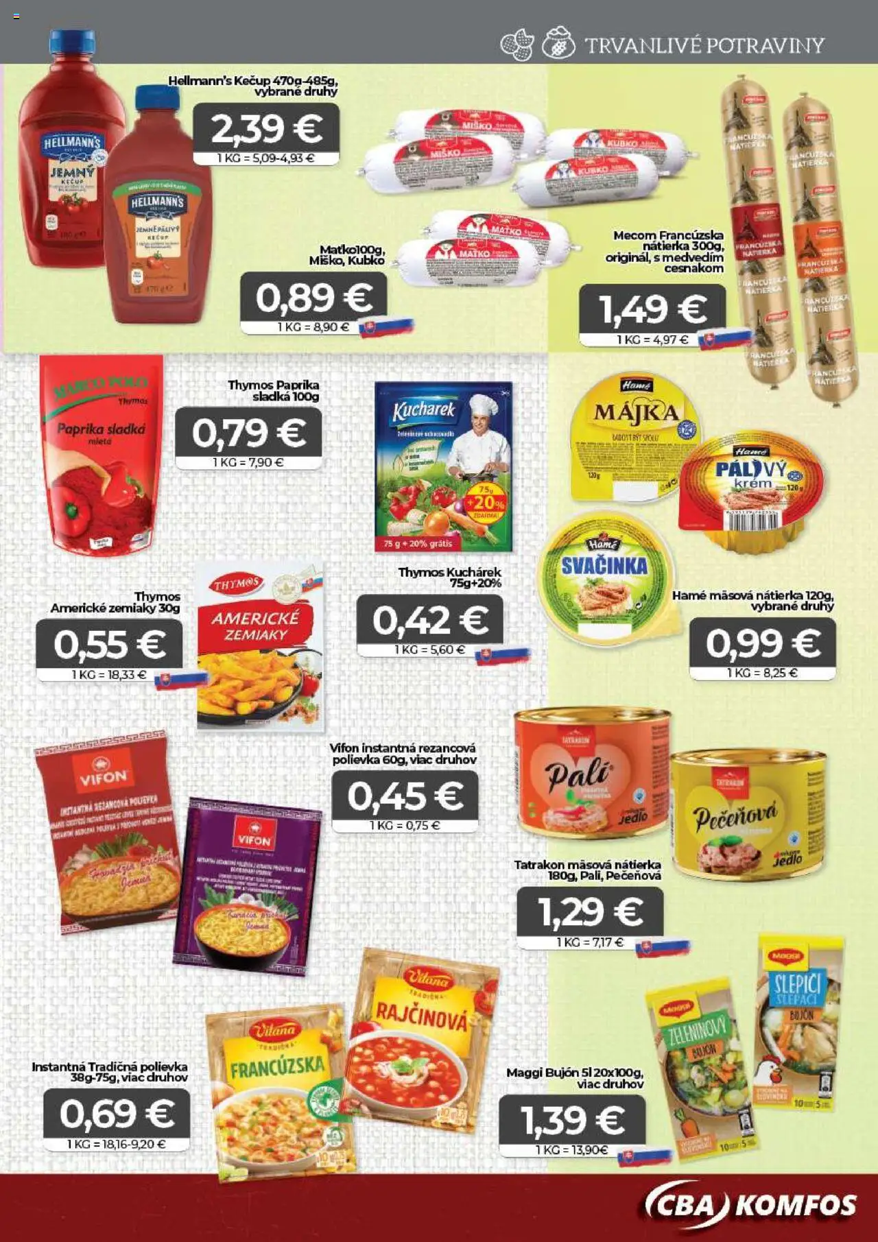 Nové CBA Komfos akcie – leták je platný od 19.09.2025 | Strana: 7 | Produkty: Bujón, Kečup, Krém, Zemiaky