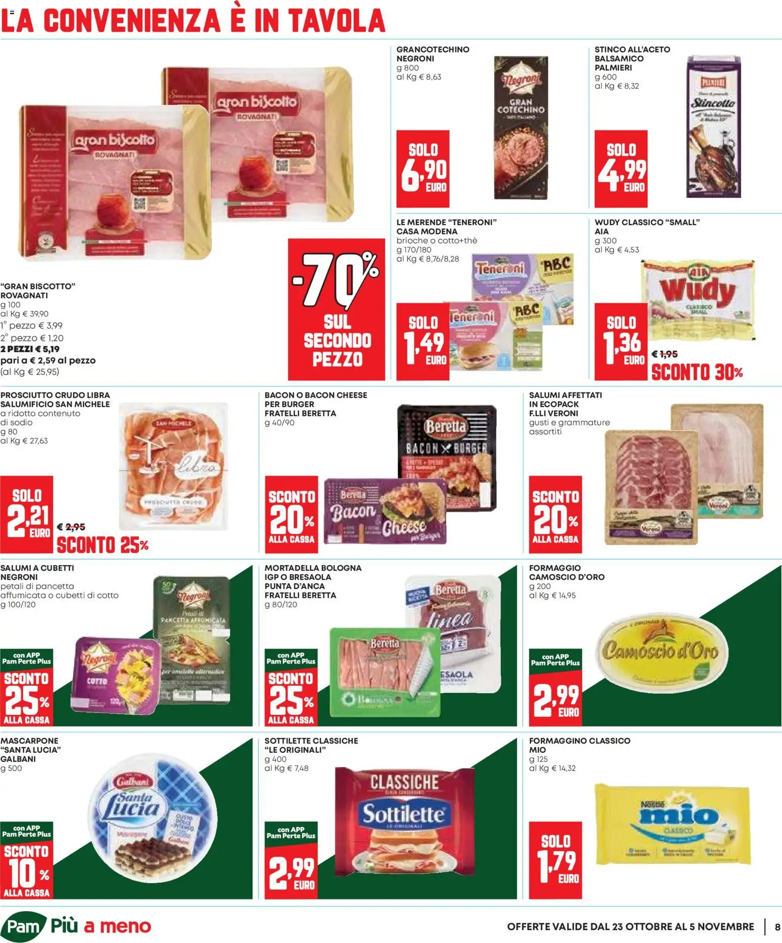 Volantino Panorama del 23.10.2025 | Pagina: 8 | Prodotti: Formaggio, Prosciutto, Mascarpone, Cotechino