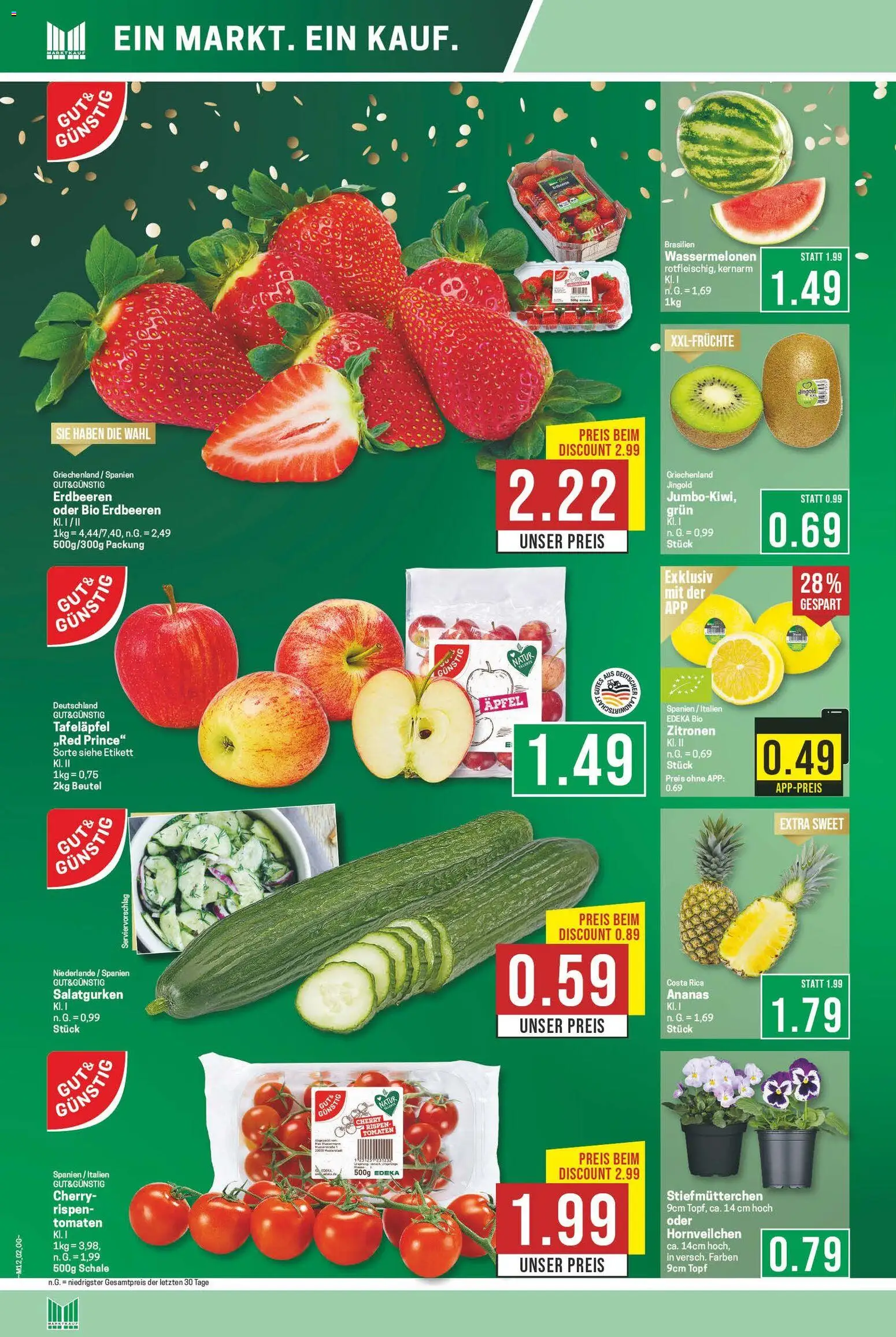 Marktkauf Prospekt 	 – gültig ab 16.03.2026 | Seite: 2 | Produkte: Stiefmutterchen, Äpfel, Erdbeeren, Zitronen