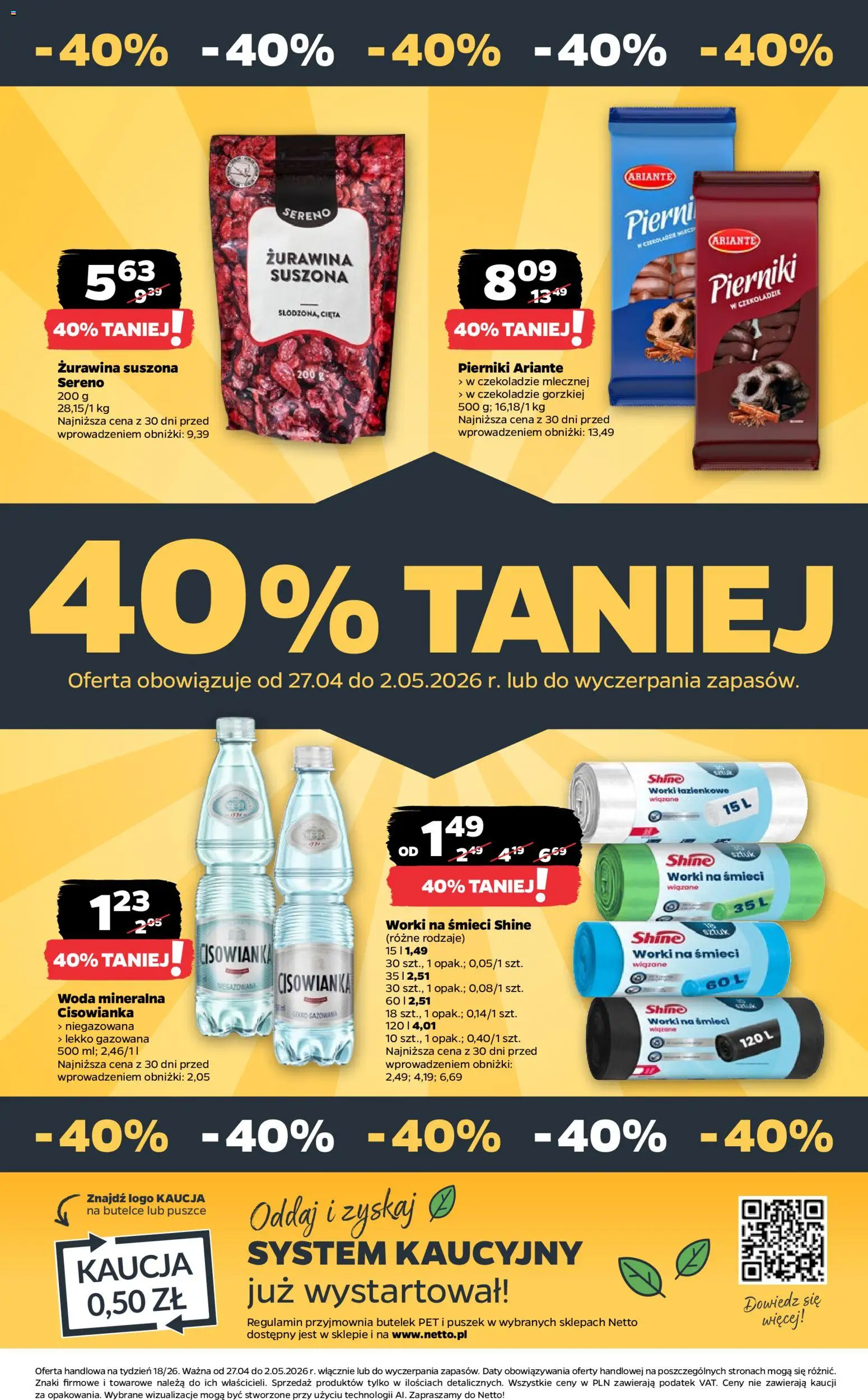 Netto gazetka od poniedziałku spożywcza od 27.04.2026 | Strona: 35 | Produkty: Pierniki, Żurawina, Woda