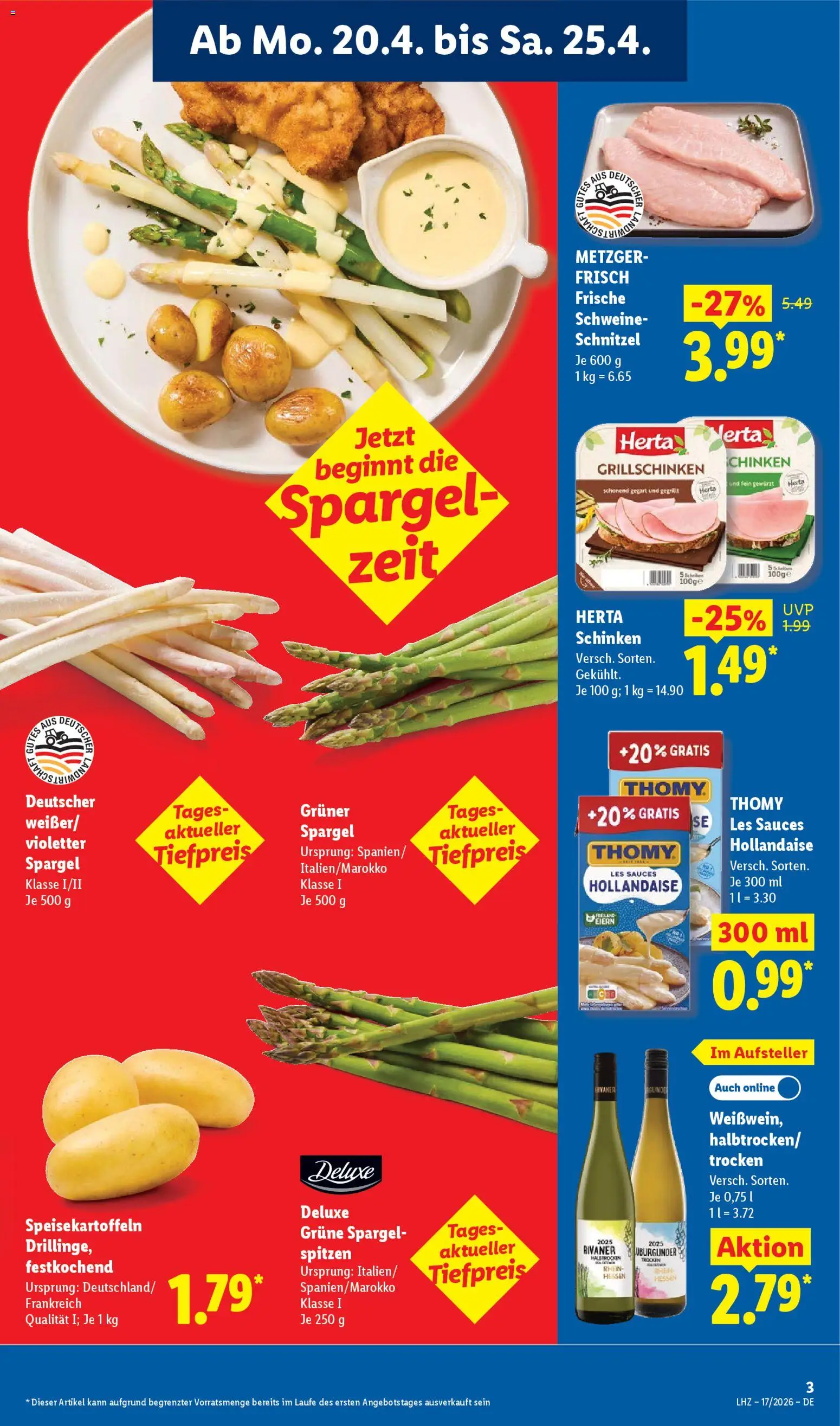 Lidl Prospekt – gültig ab 20.04.2026 | Seite: 5 | Produkte: Spargel, Schnitzel, Schinken