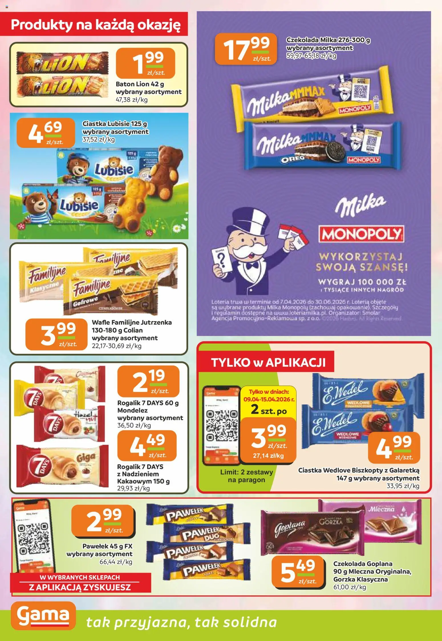 Gama gazetka od 09.04.2026 | Strona: 4 | Produkty: Galaretka, Wafle, Czekolada milka, Czekolada