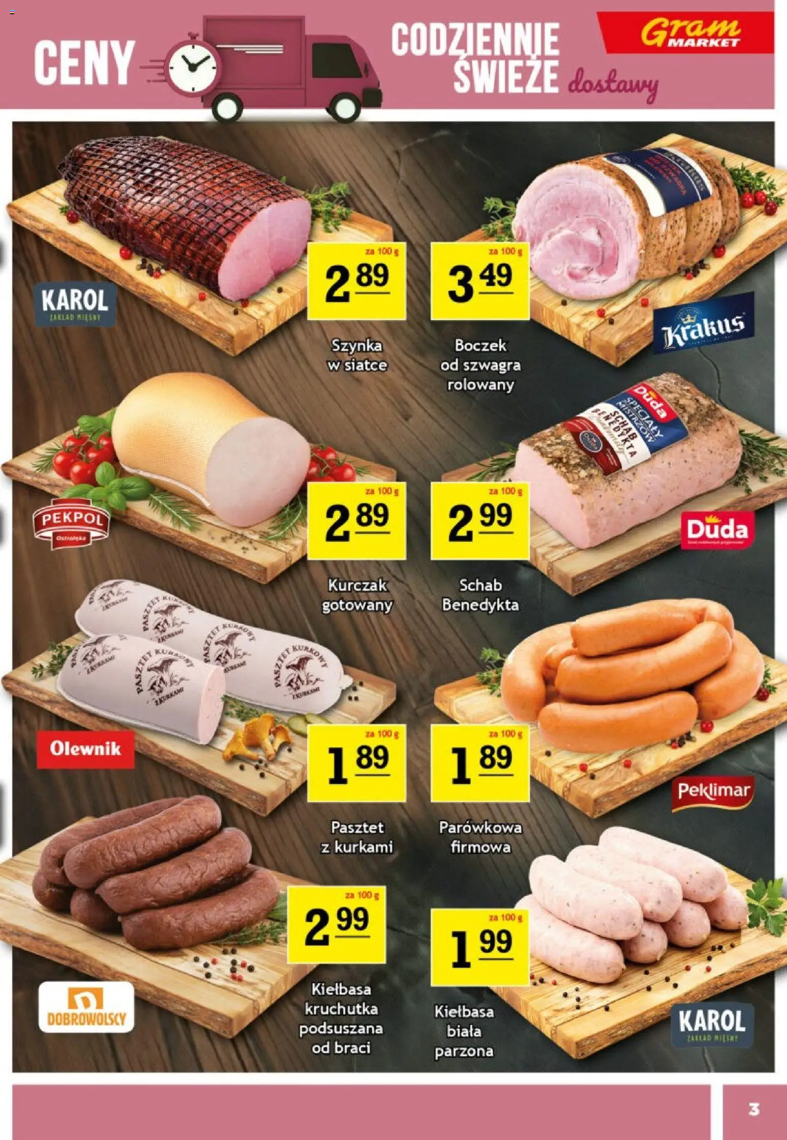 Gram Market gazetka od 11.03.2026 | Strona: 3 | Produkty: Kiełbasa, Schab, Szynka, Boczek