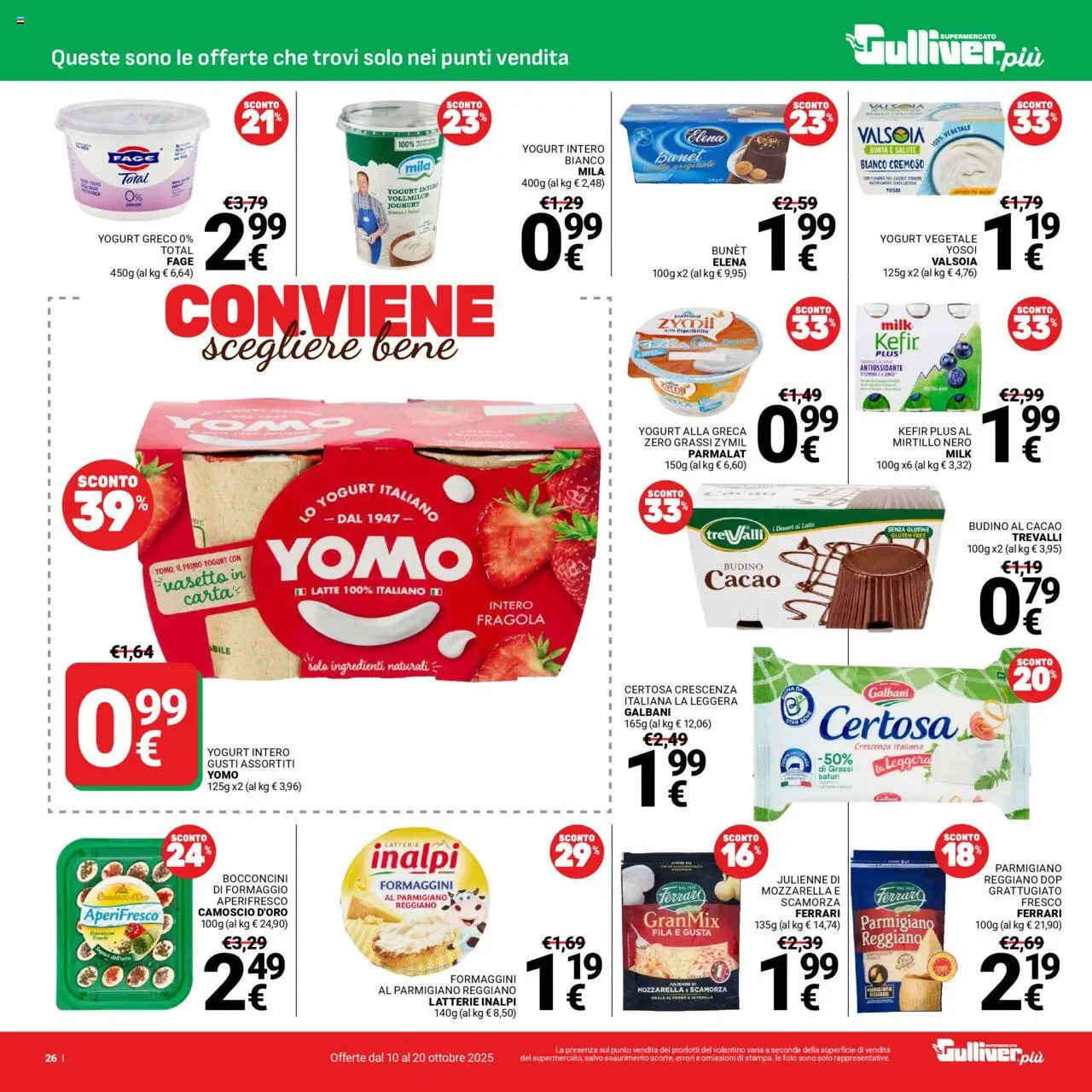 Volantino Gulliver del 10.10.2025 | Pagina: 26 | Prodotti: Yogurt, Latte, Budino, Crescenza