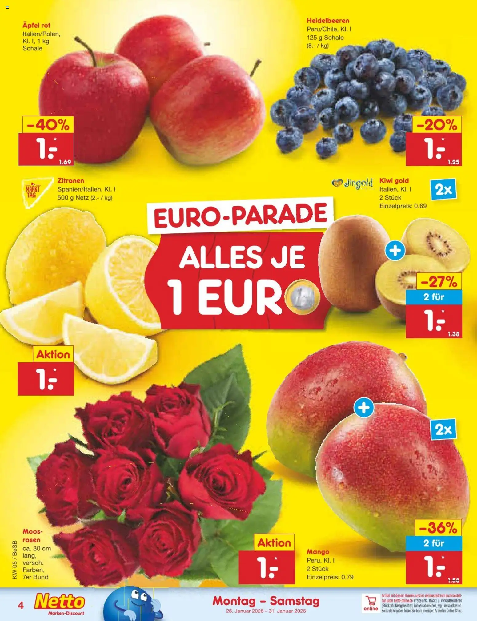 Netto Marken-Discount Prospekt 	 – gültig ab 26.01.2026 | Seite: 4 | Produkte: Äpfel, Heidelbeeren, Mango, Zitronen