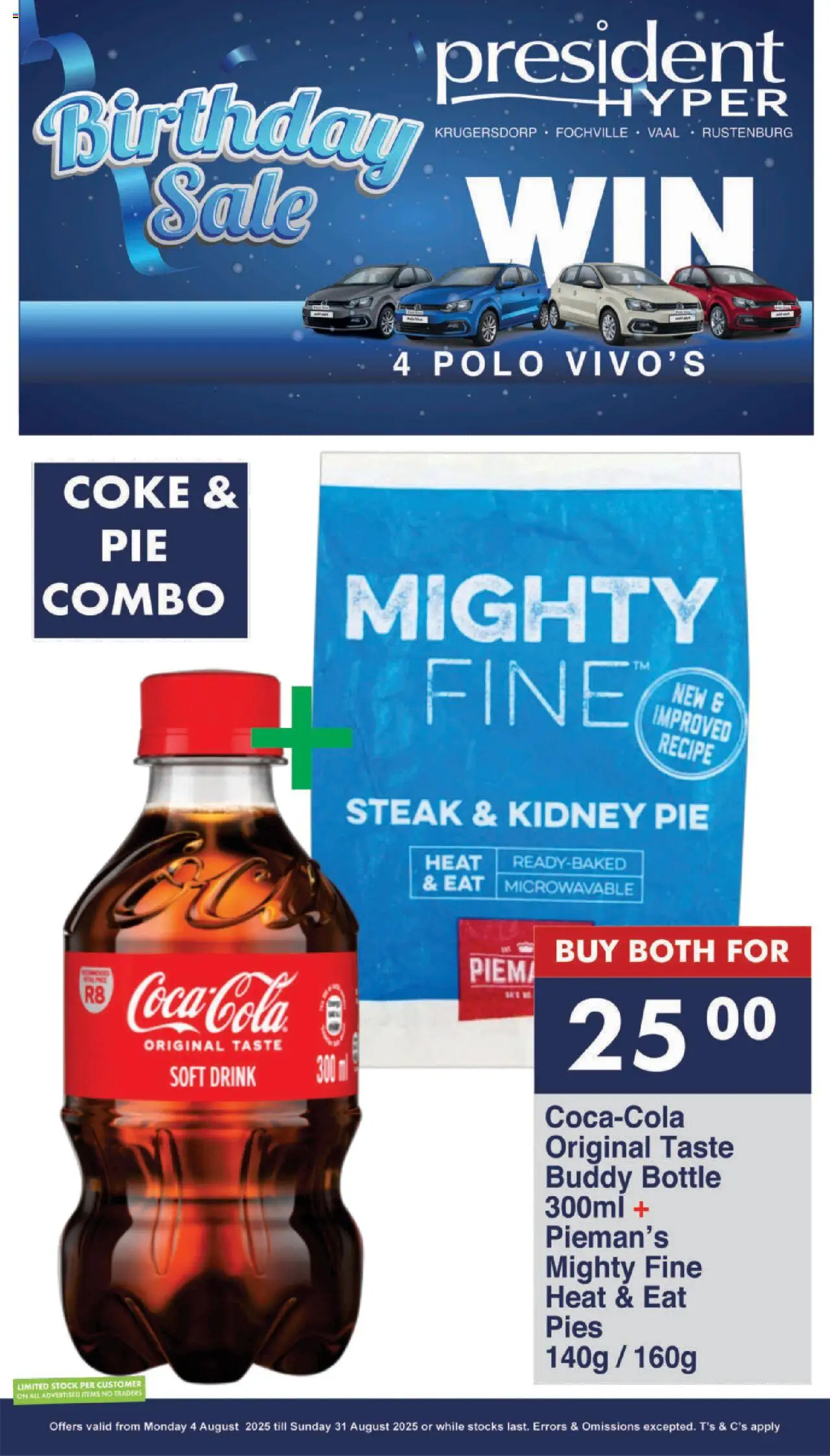 President Hyper - Birthday Sale │ valid from 04.08.2025 | Page: 3 | Products: Steak, Coke, Stock