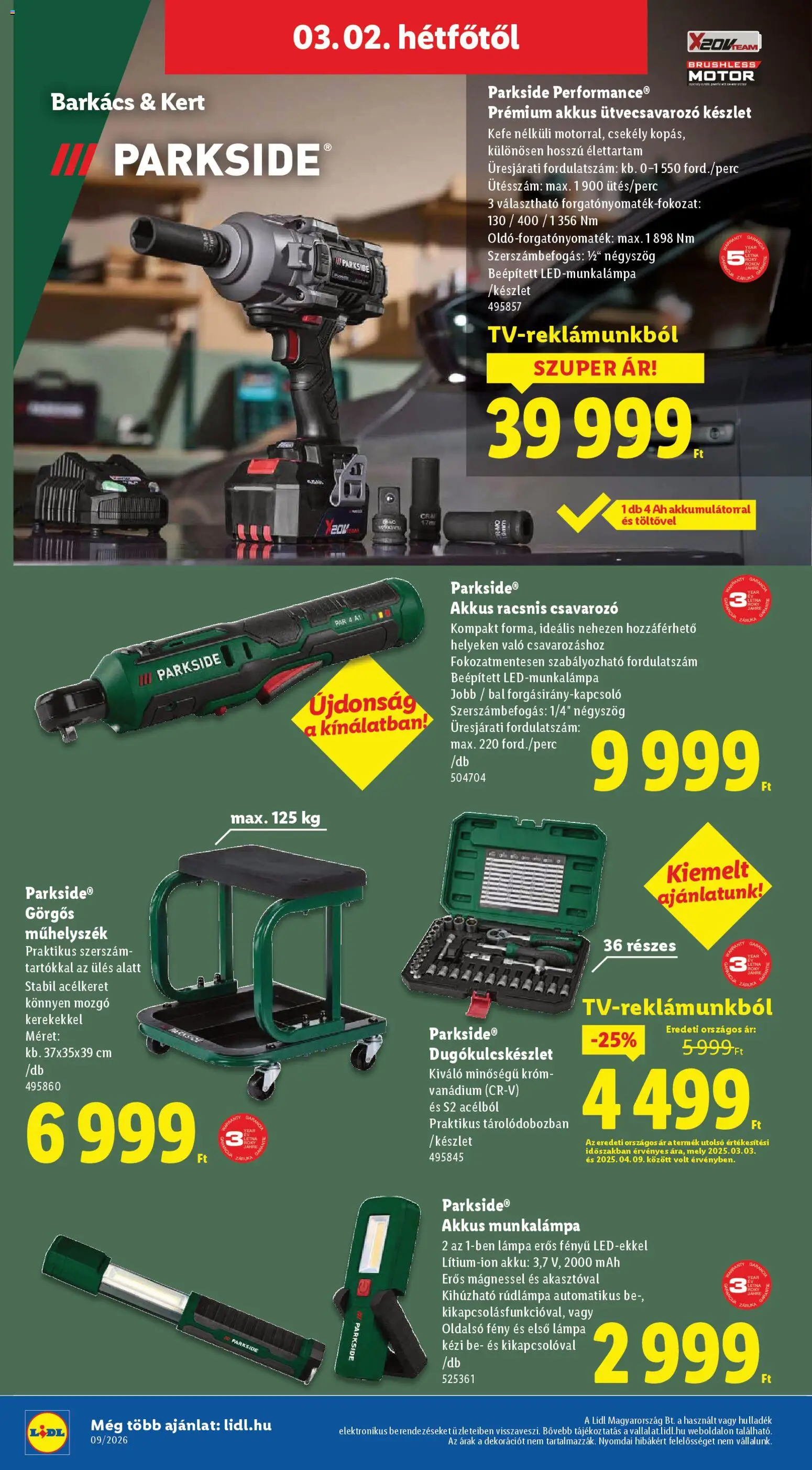 Lidl akciós ujság - amely érvényes a következő dátumtól: 26.02.2026 | Oldal: 50 | Termékek: Parkside, Lámpa, Kefe, Csavarozó